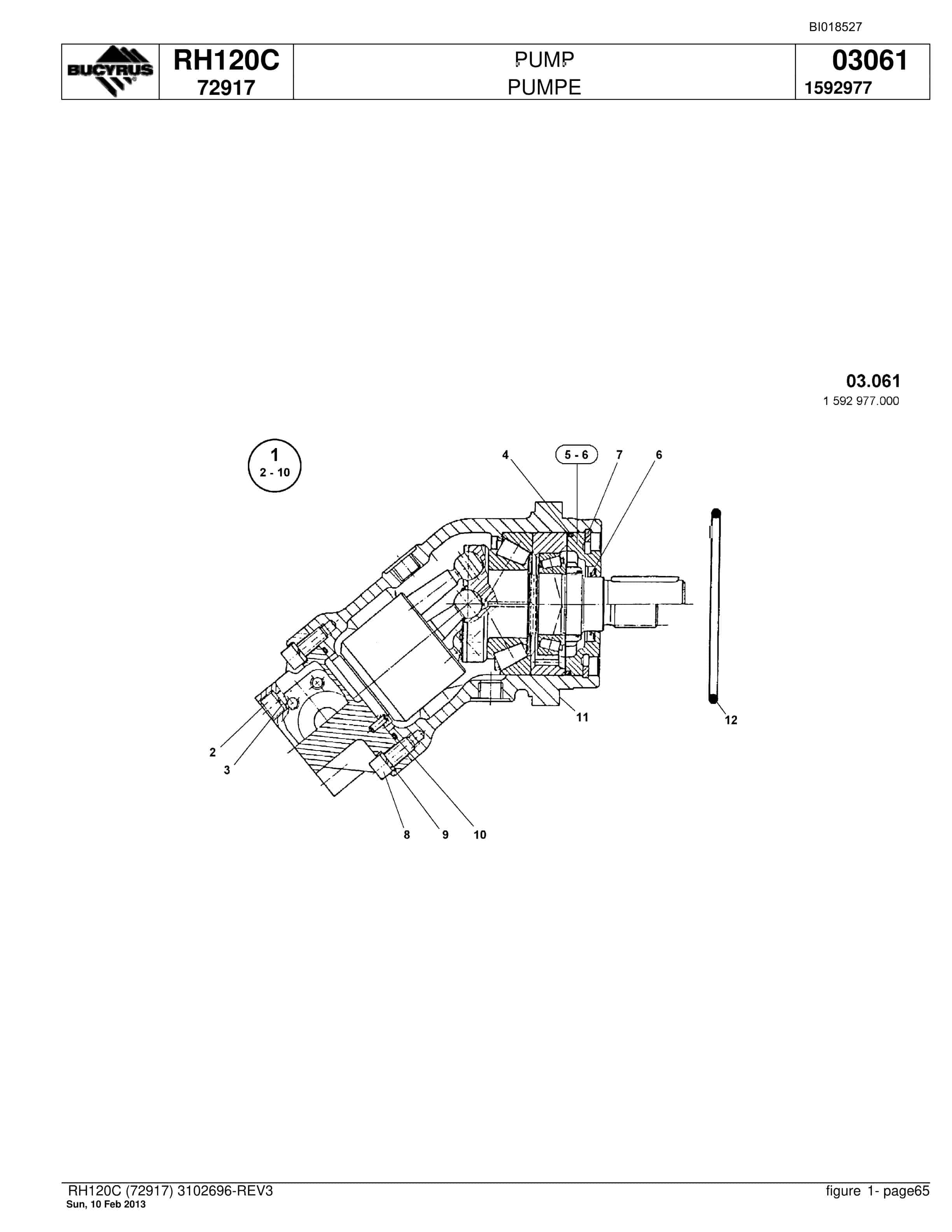 Bucyrus RH120C Hydraulic Excavator Parts Catalog BI018527-3