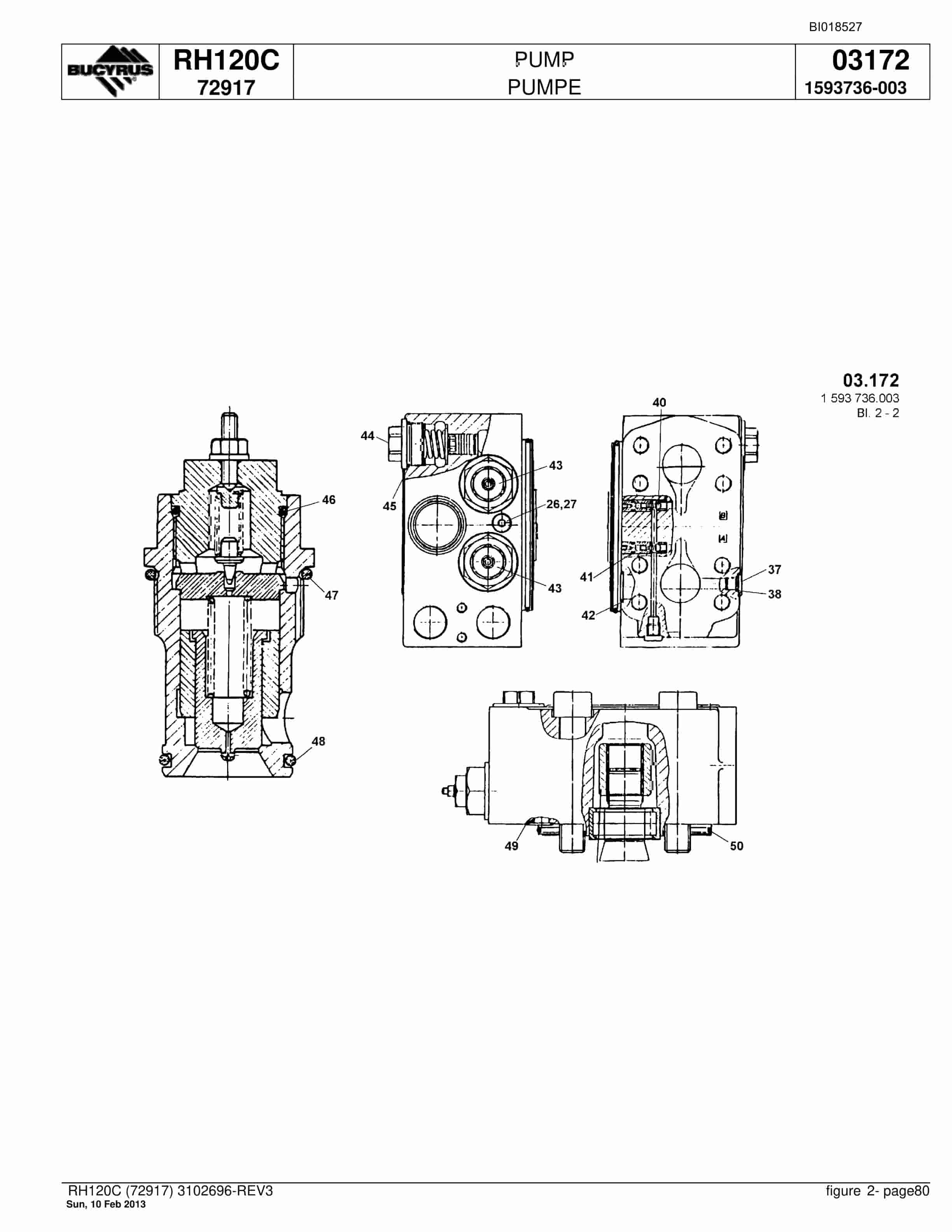 Bucyrus RH120C Hydraulic Excavator Parts Catalog BI018527-5