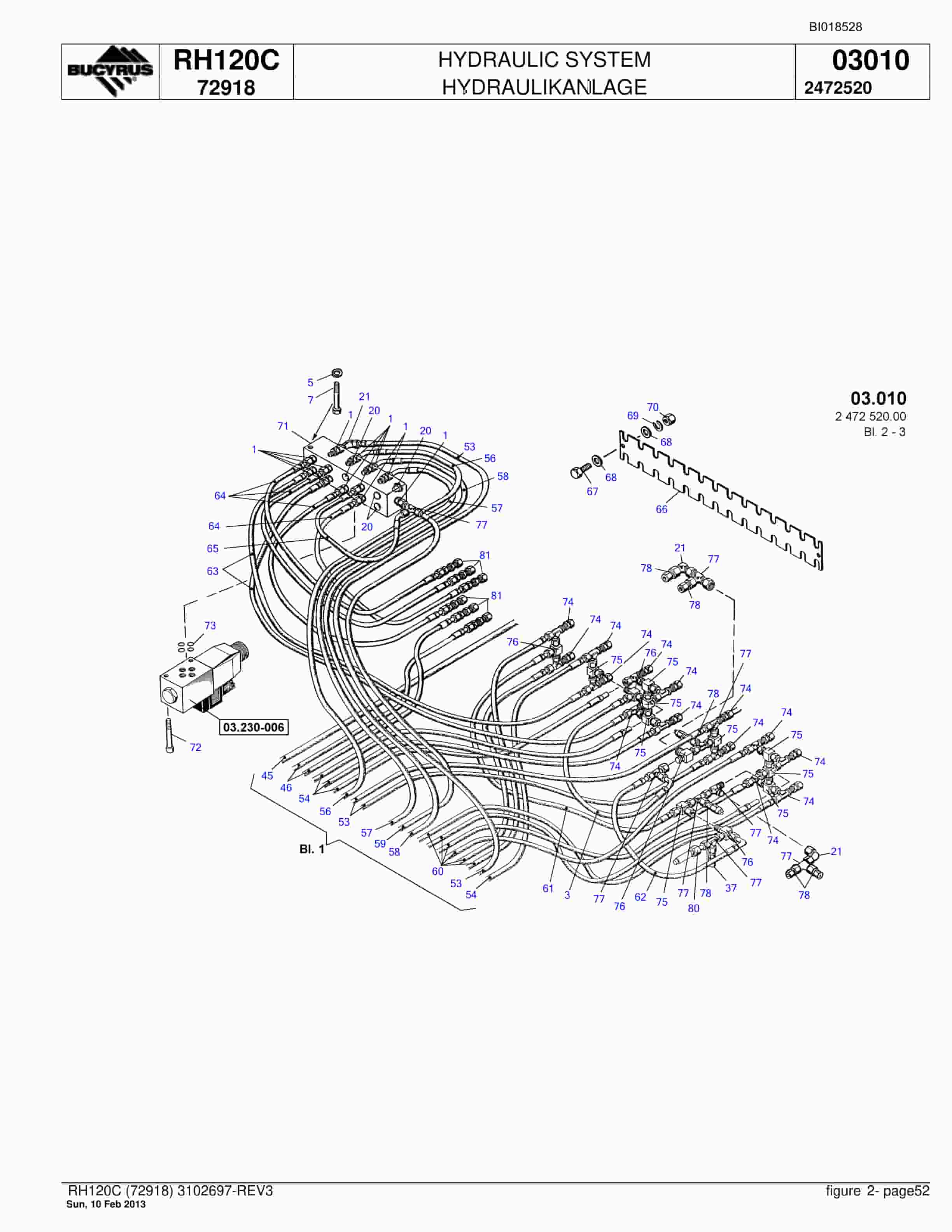 Bucyrus RH120C Hydraulic Excavator Parts Catalog BI018528-2