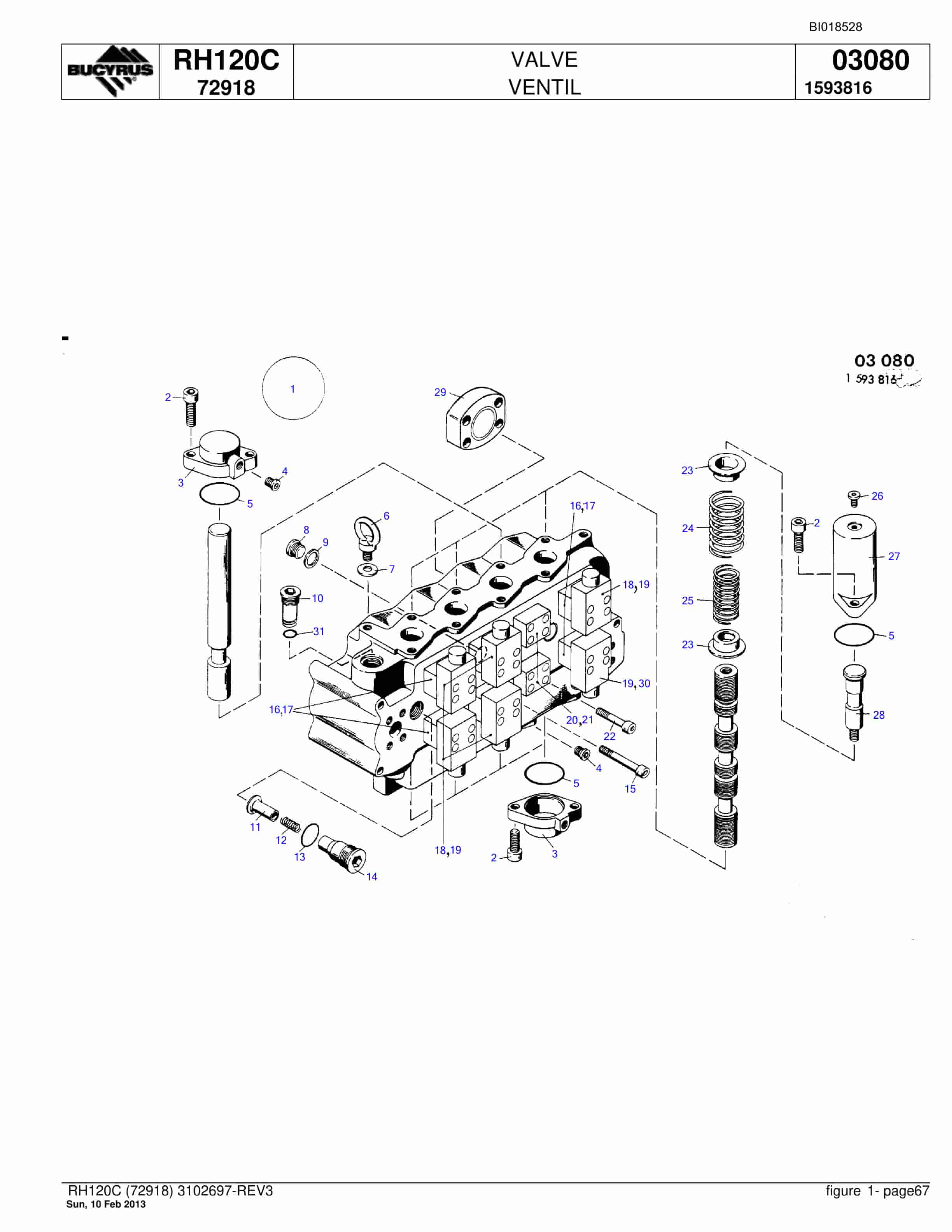 Bucyrus RH120C Hydraulic Excavator Parts Catalog BI018528-3
