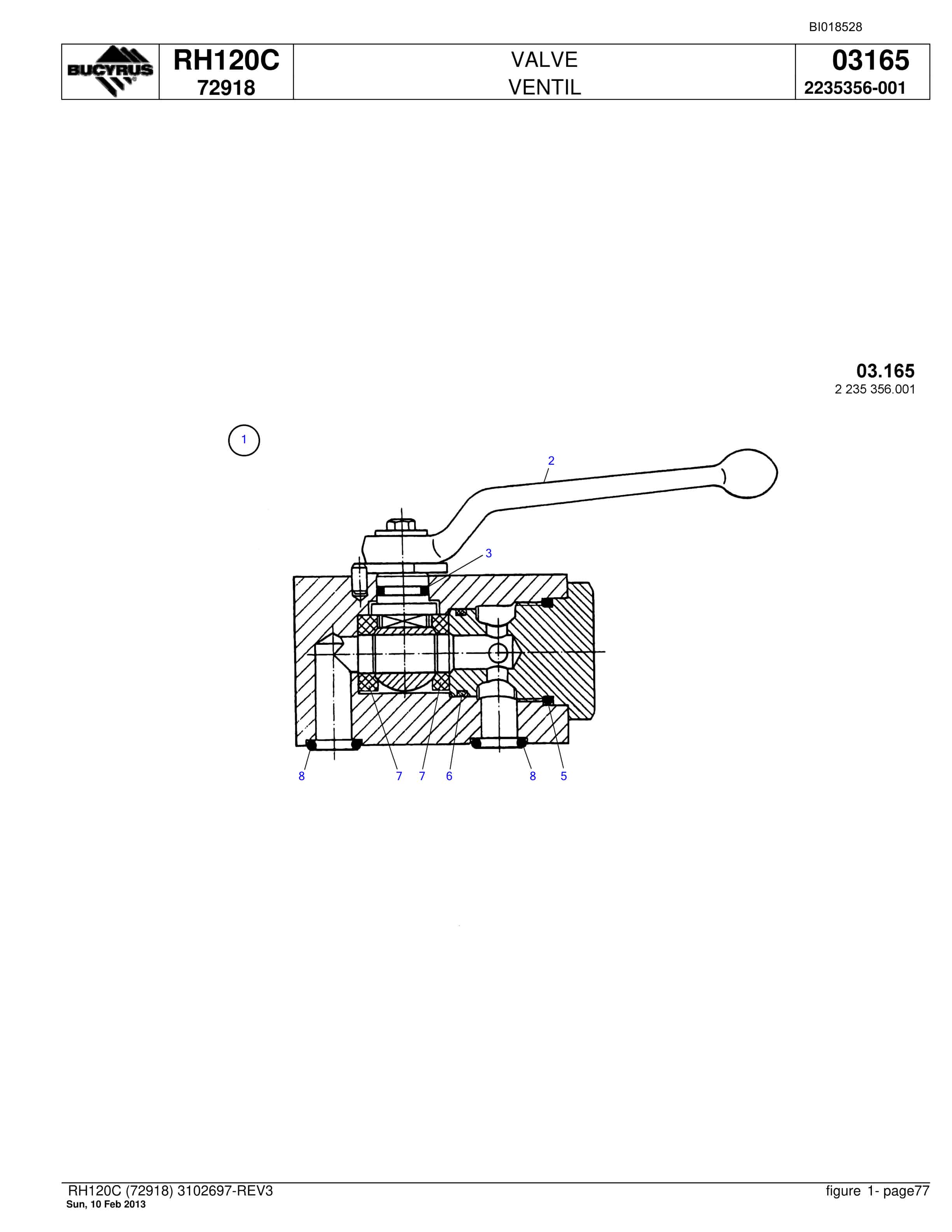 Bucyrus RH120C Hydraulic Excavator Parts Catalog BI018528-4