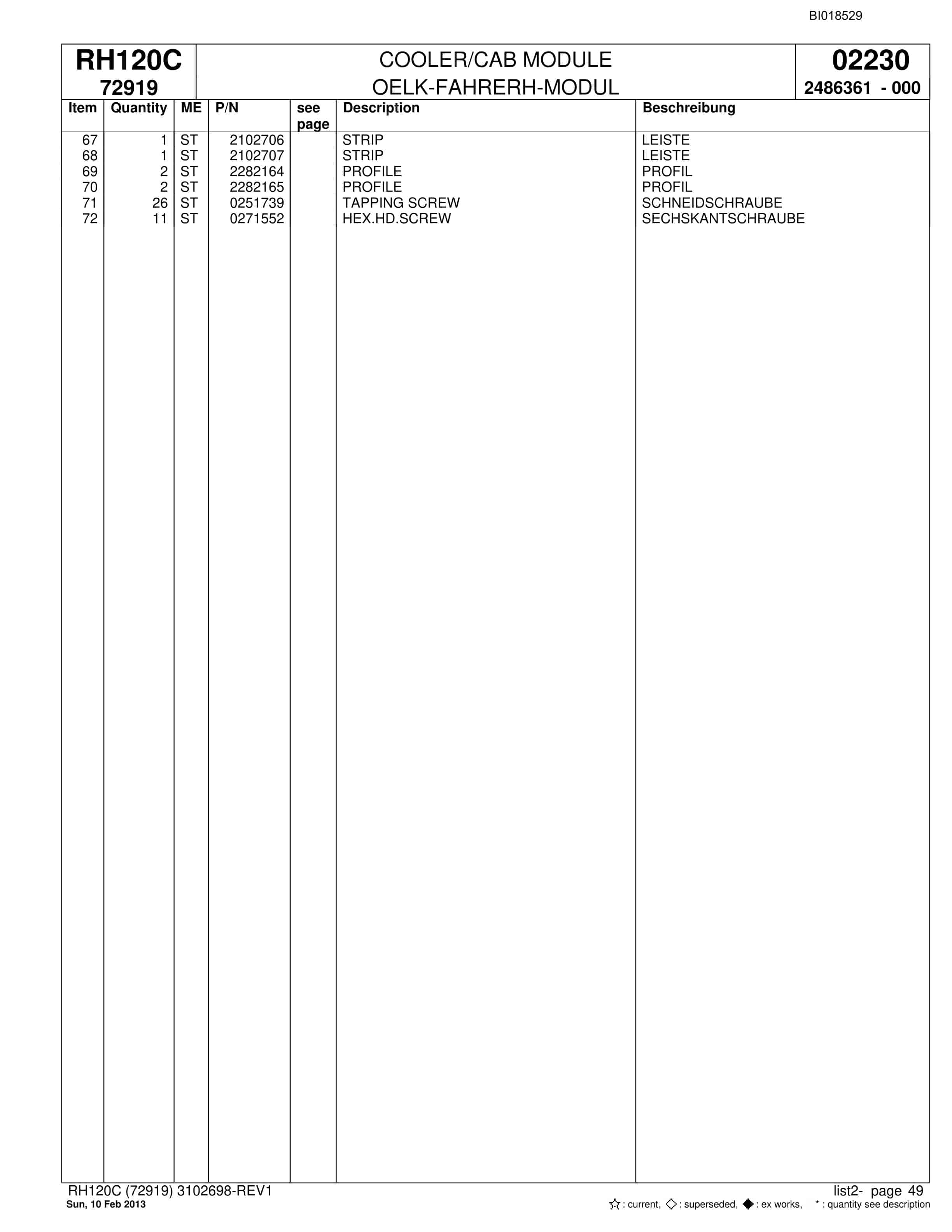 Bucyrus RH120C Hydraulic Excavator Parts Catalog BI018529-2