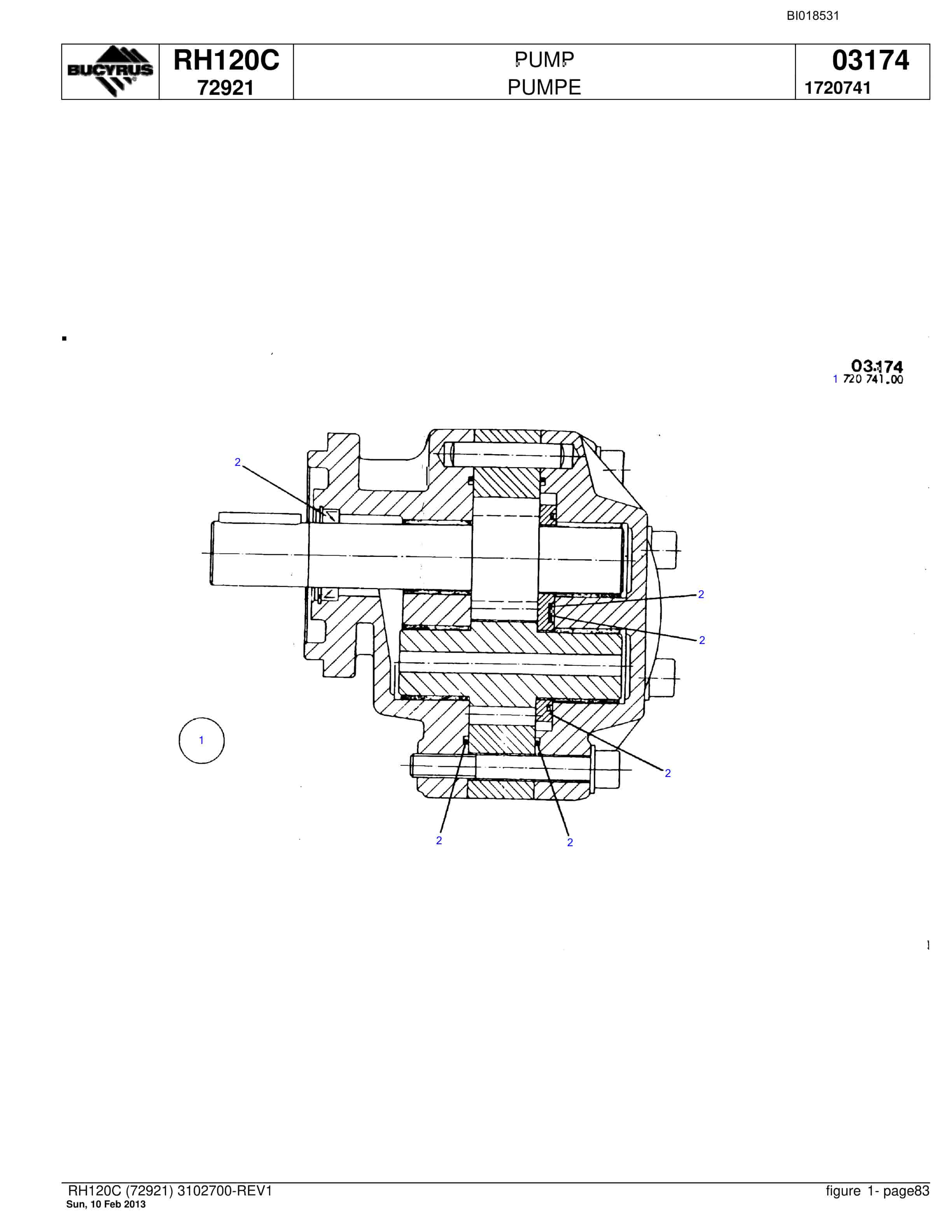 Bucyrus RH120C Hydraulic Excavator Parts Catalog BI018531-5