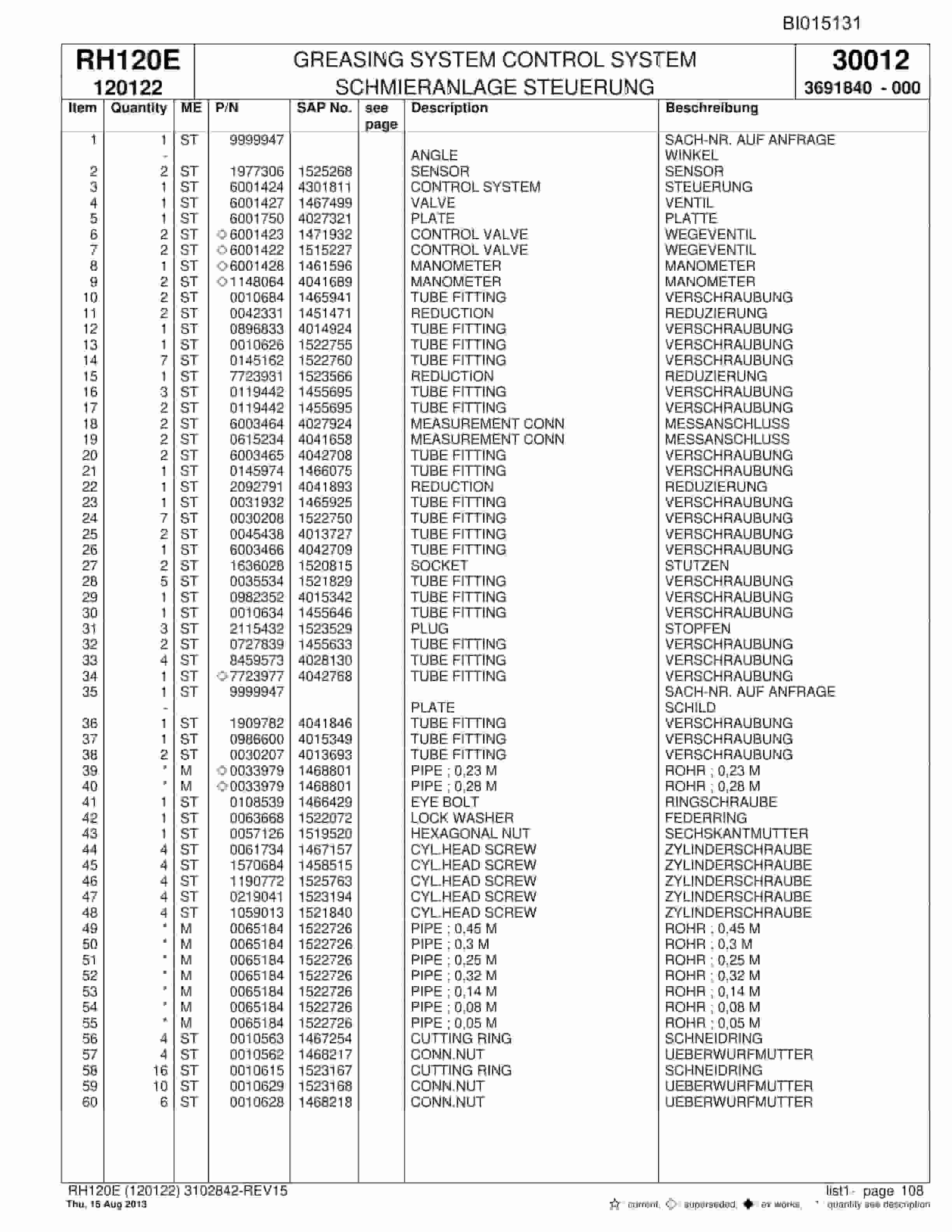 Bucyrus RH120E Hydraulic Excavator Parts Catalog BI015131-4