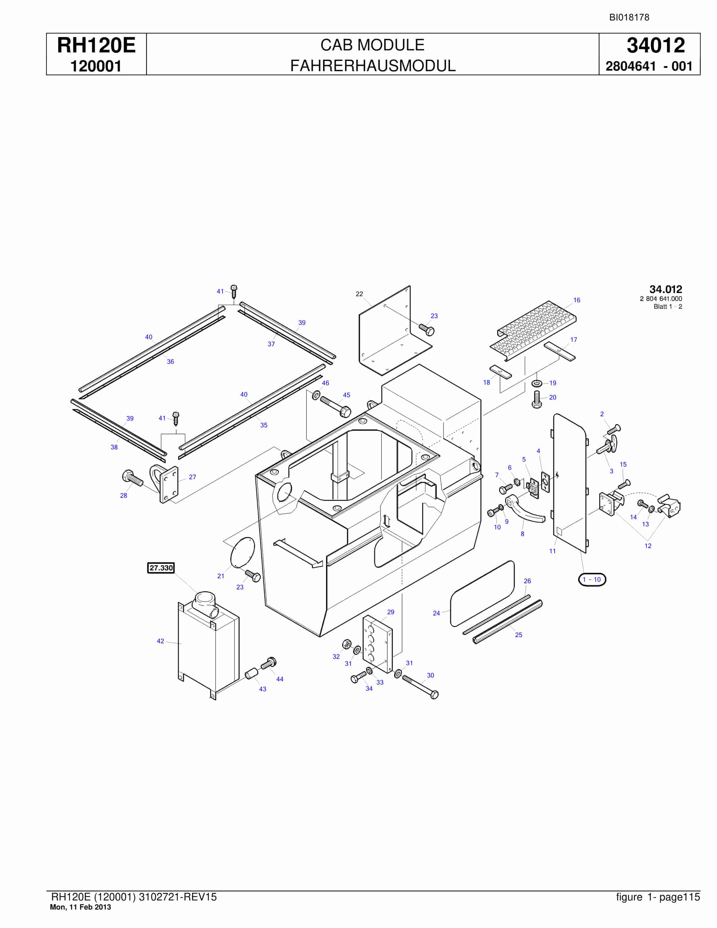 Bucyrus RH120E Hydraulic Excavator Parts Catalog BI018178-5