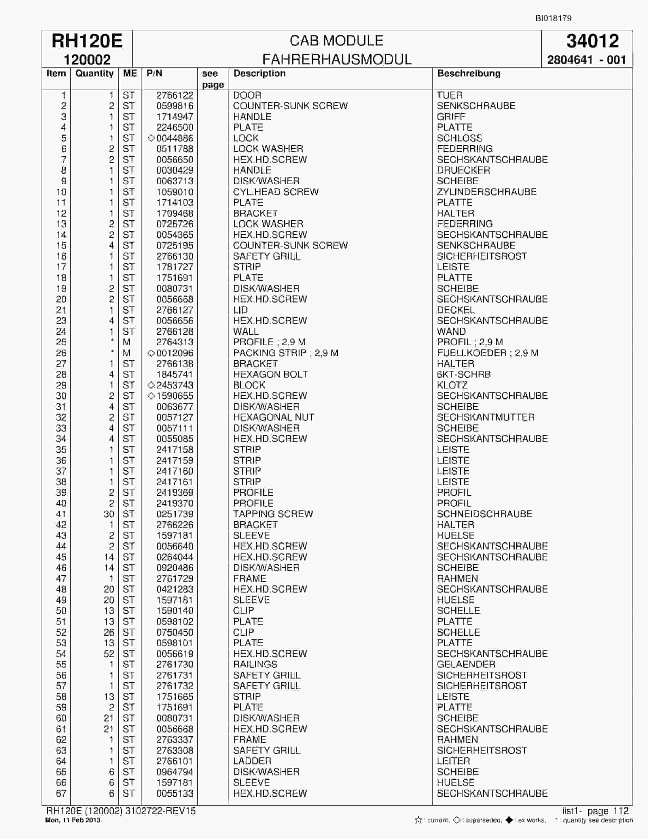 Bucyrus RH120E Hydraulic Excavator Parts Catalog BI018179-5