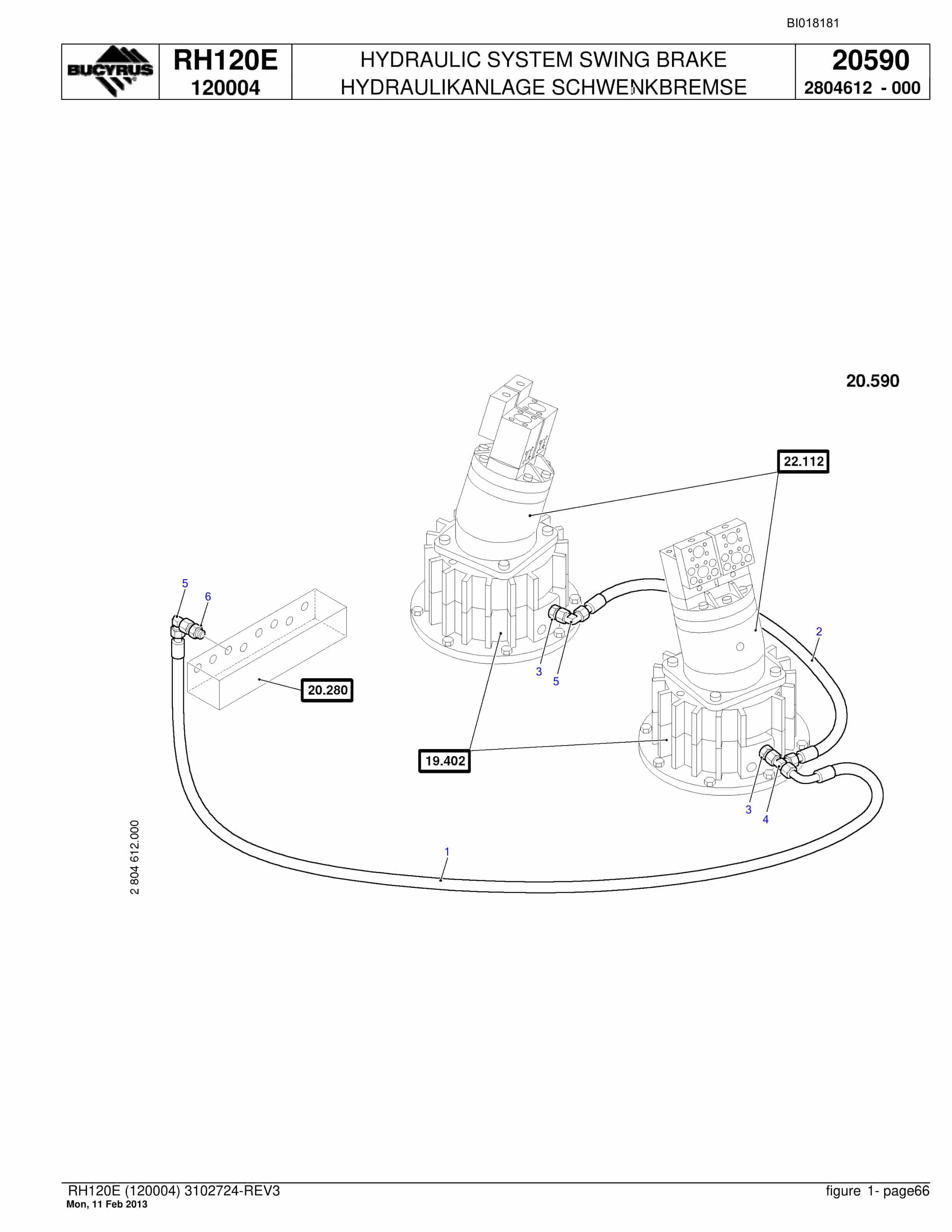 Bucyrus RH120E Hydraulic Excavator Parts Catalog BI018181-2
