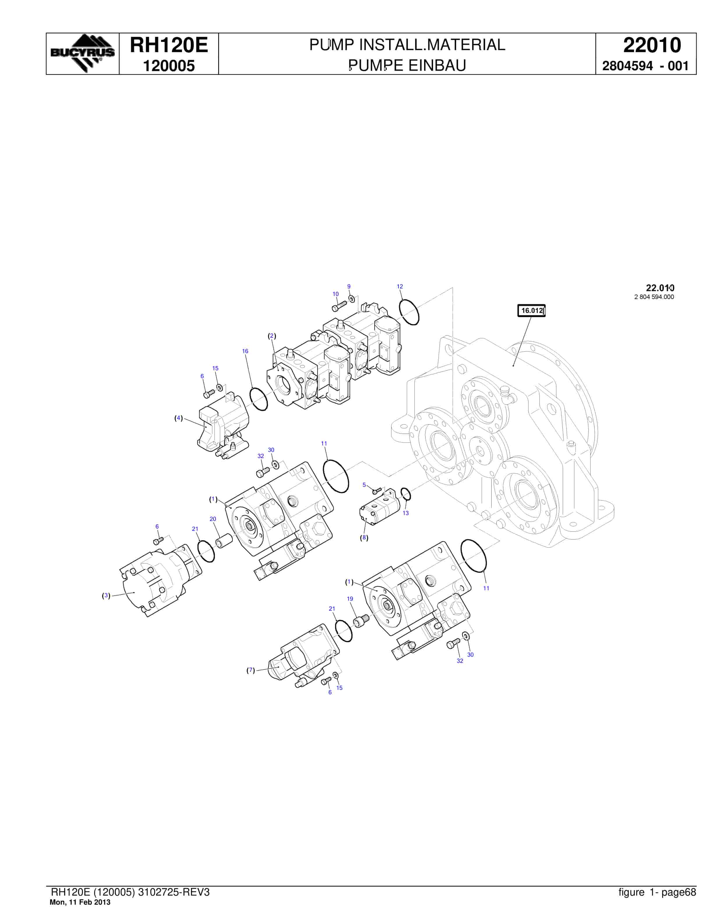 Bucyrus RH120E Hydraulic Excavator Parts Catalog BI018182-2