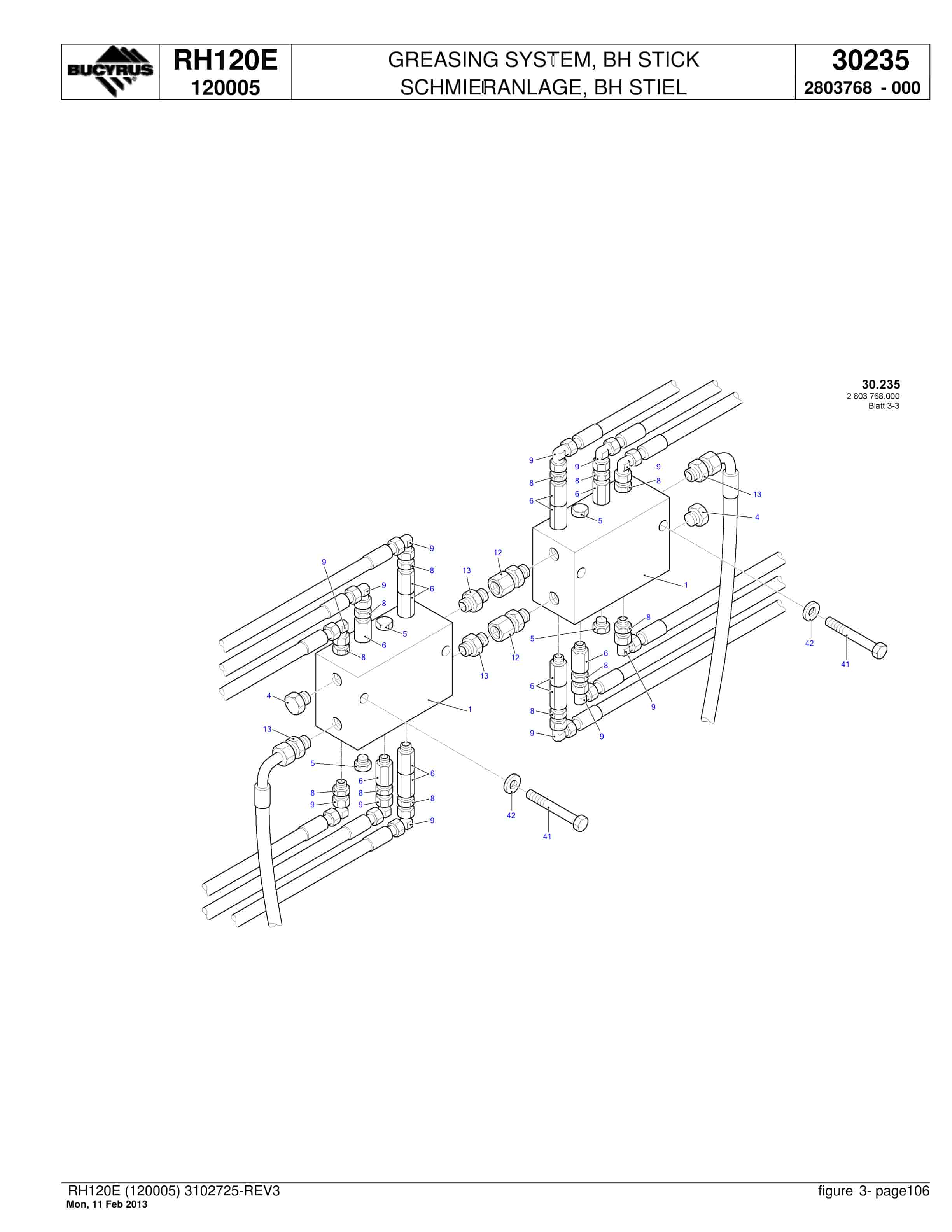 Bucyrus RH120E Hydraulic Excavator Parts Catalog BI018182-4