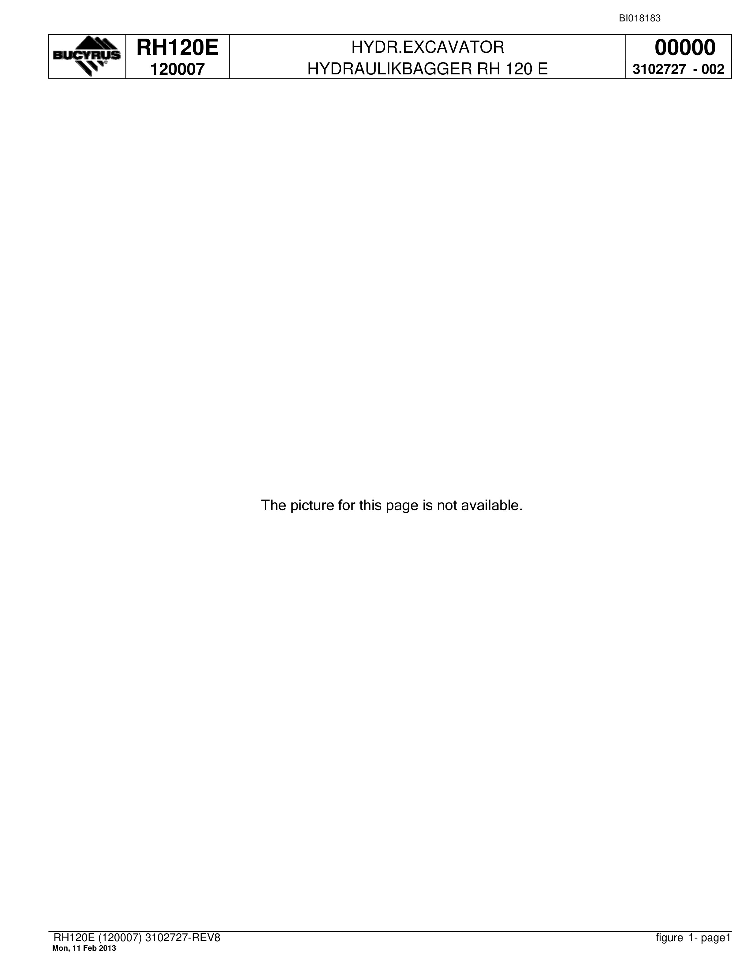 Bucyrus RH120E Hydraulic Excavator Parts Catalog BI018183