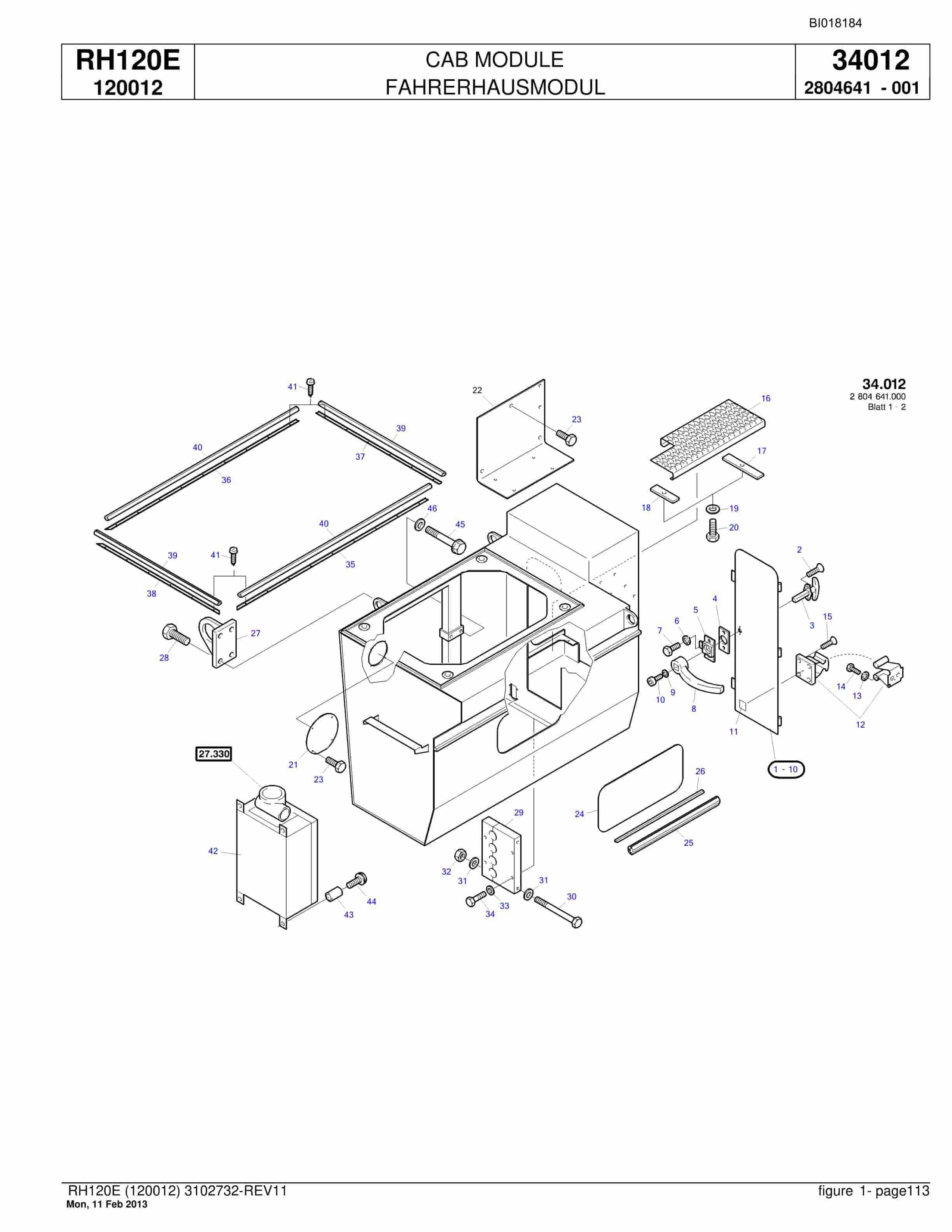 Bucyrus RH120E Hydraulic Excavator Parts Catalog BI018184-5