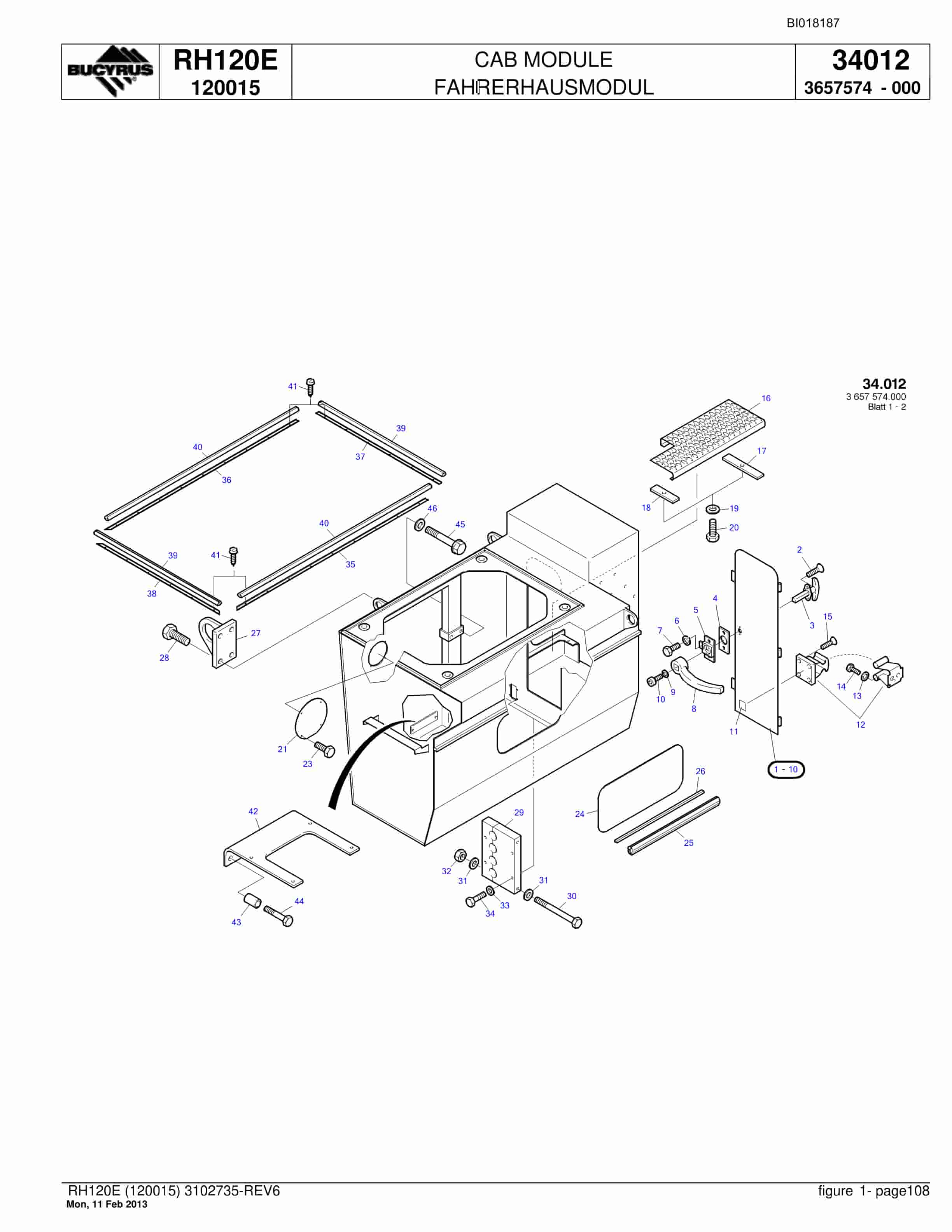 Bucyrus RH120E Hydraulic Excavator Parts Catalog BI018187-5