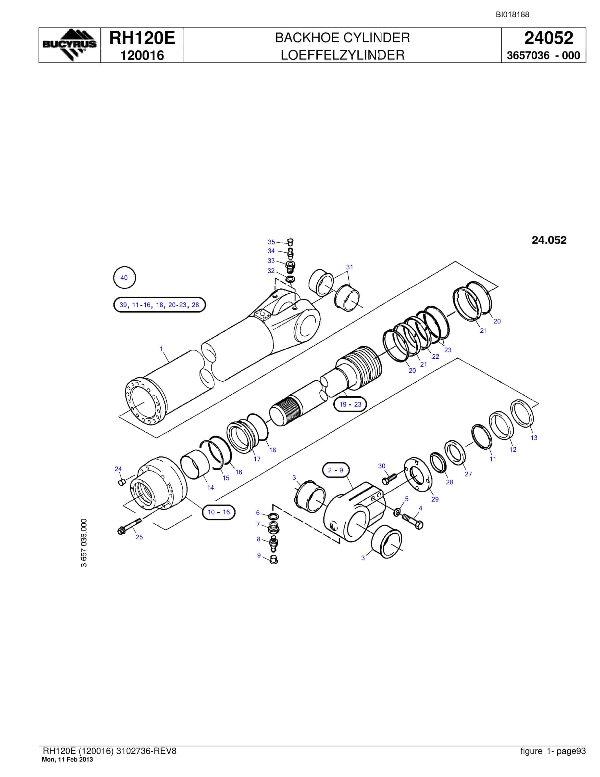 Bucyrus RH120E Hydraulic Excavator Parts Catalog BI018188-3