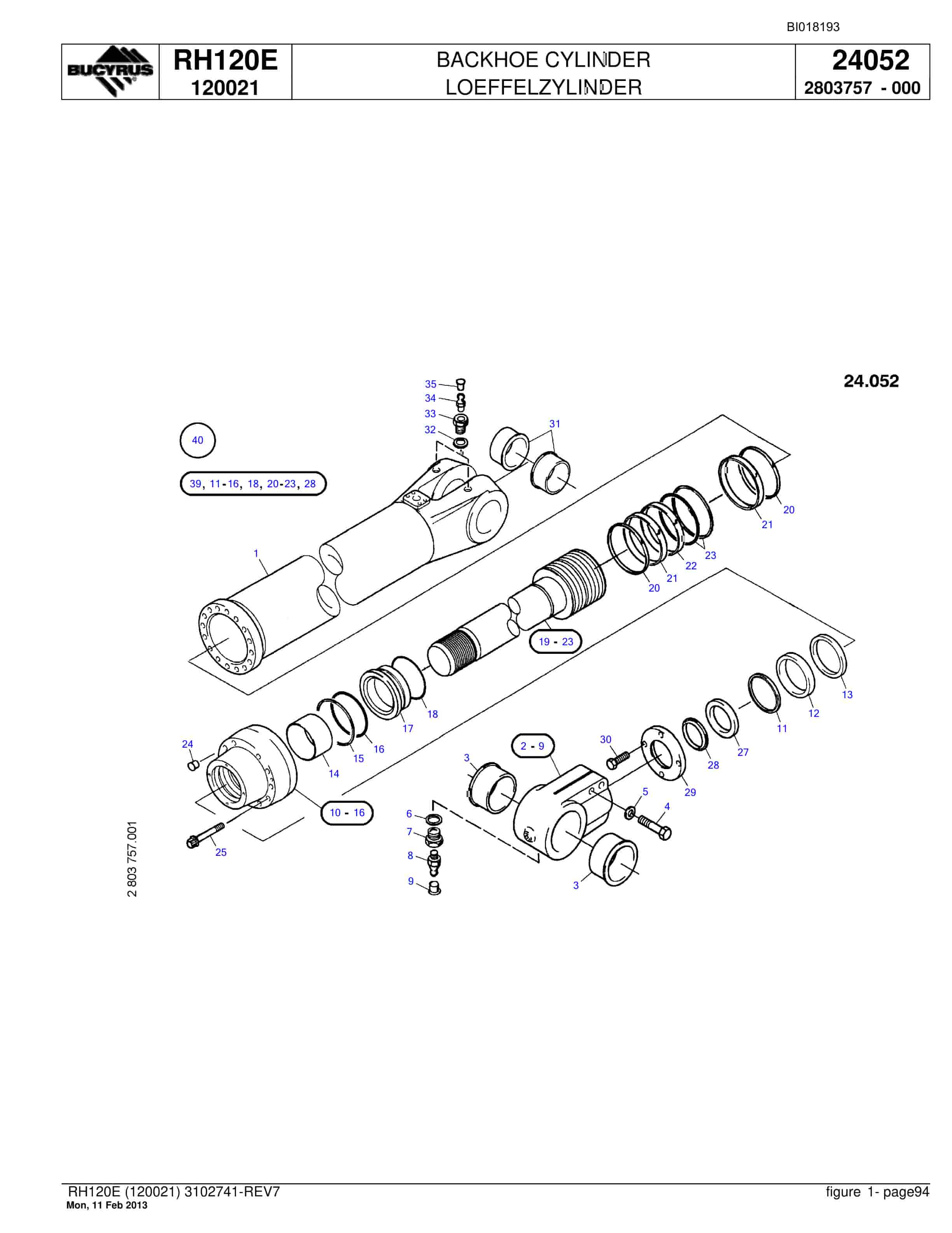 Bucyrus RH120E Hydraulic Excavator Parts Catalog BI018193-3