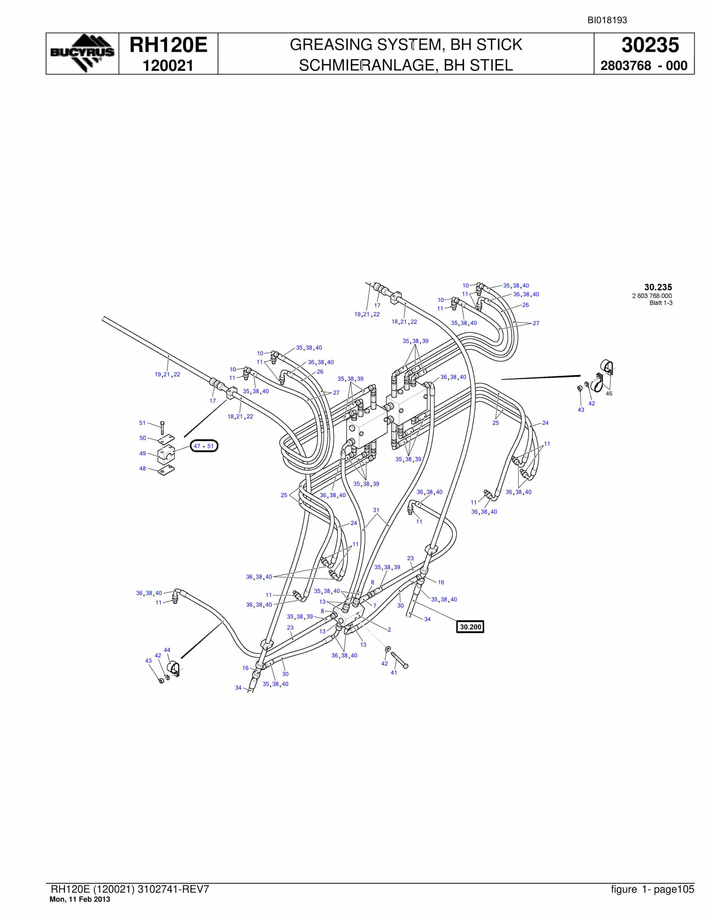 Bucyrus RH120E Hydraulic Excavator Parts Catalog BI018193-4