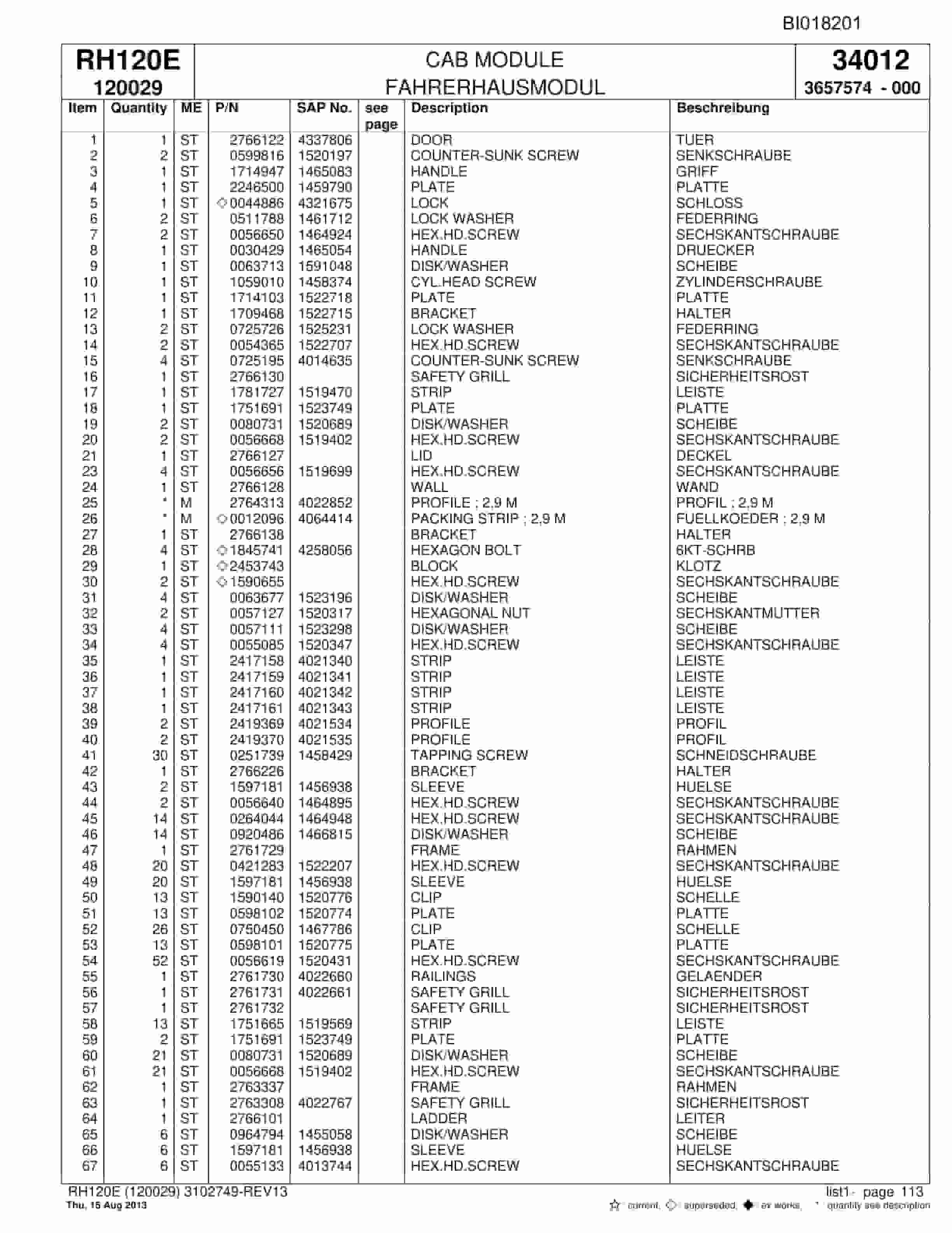 Bucyrus RH120E Hydraulic Excavator Parts Catalog BI018201-5