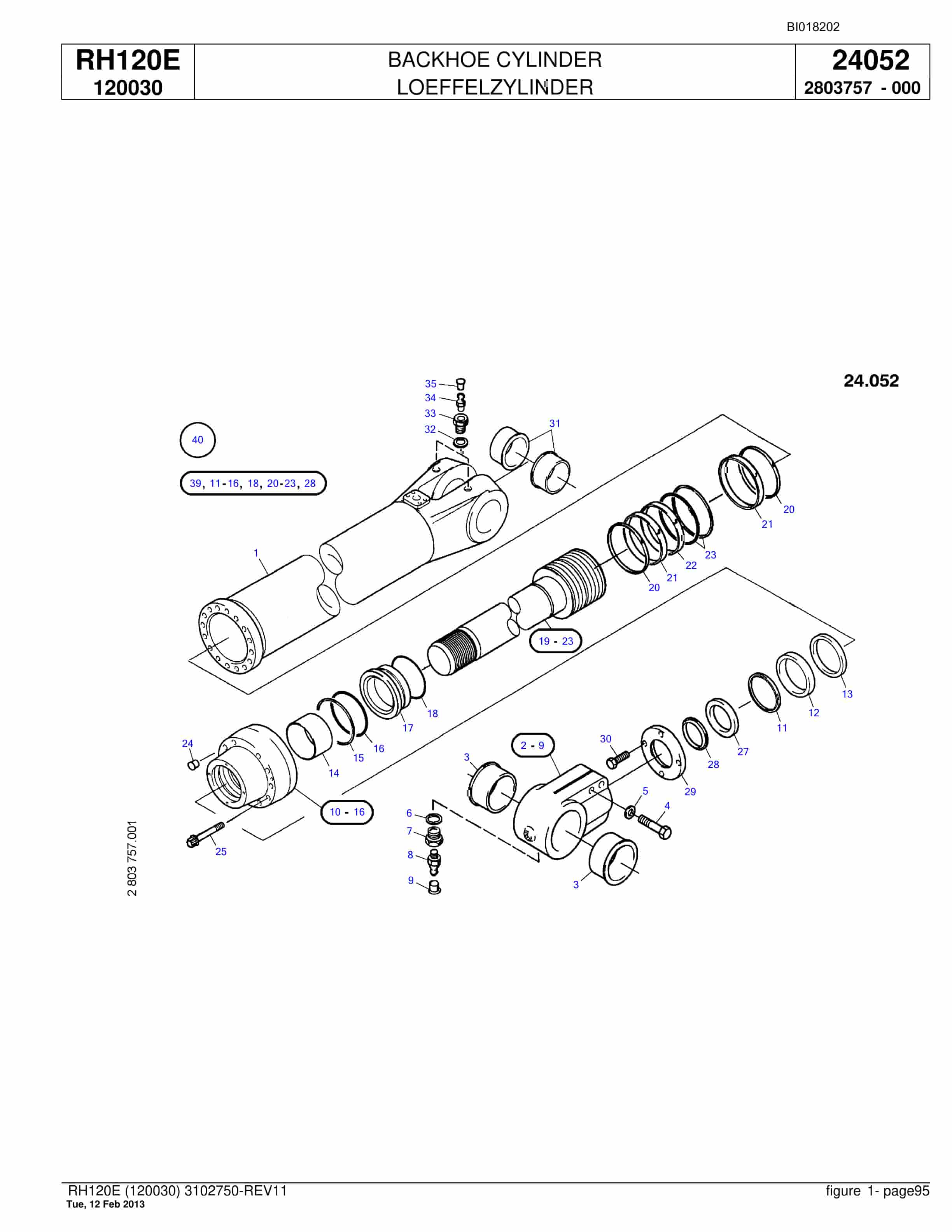 Bucyrus RH120E Hydraulic Excavator Parts Catalog BI018202-3