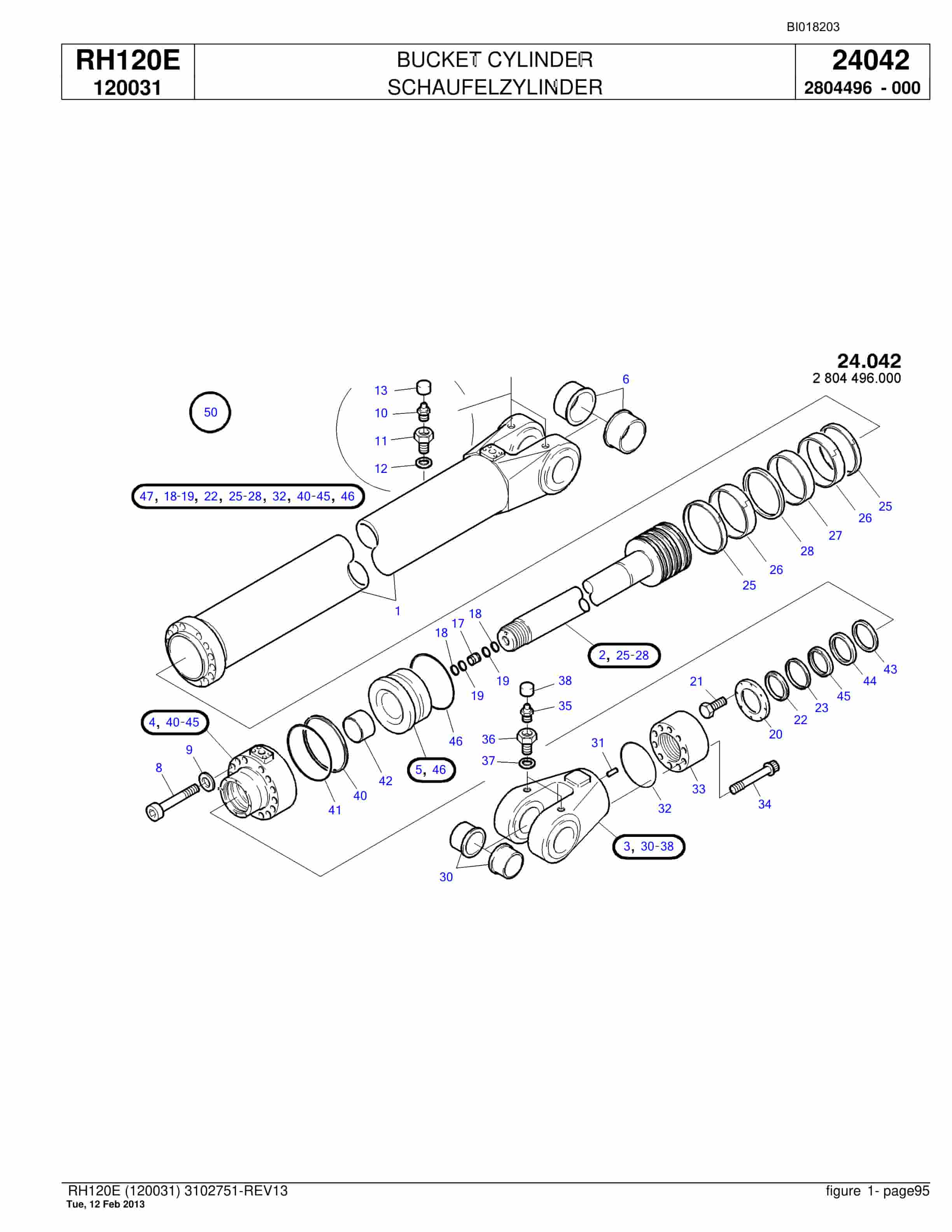 Bucyrus RH120E Hydraulic Excavator Parts Catalog BI018203-3
