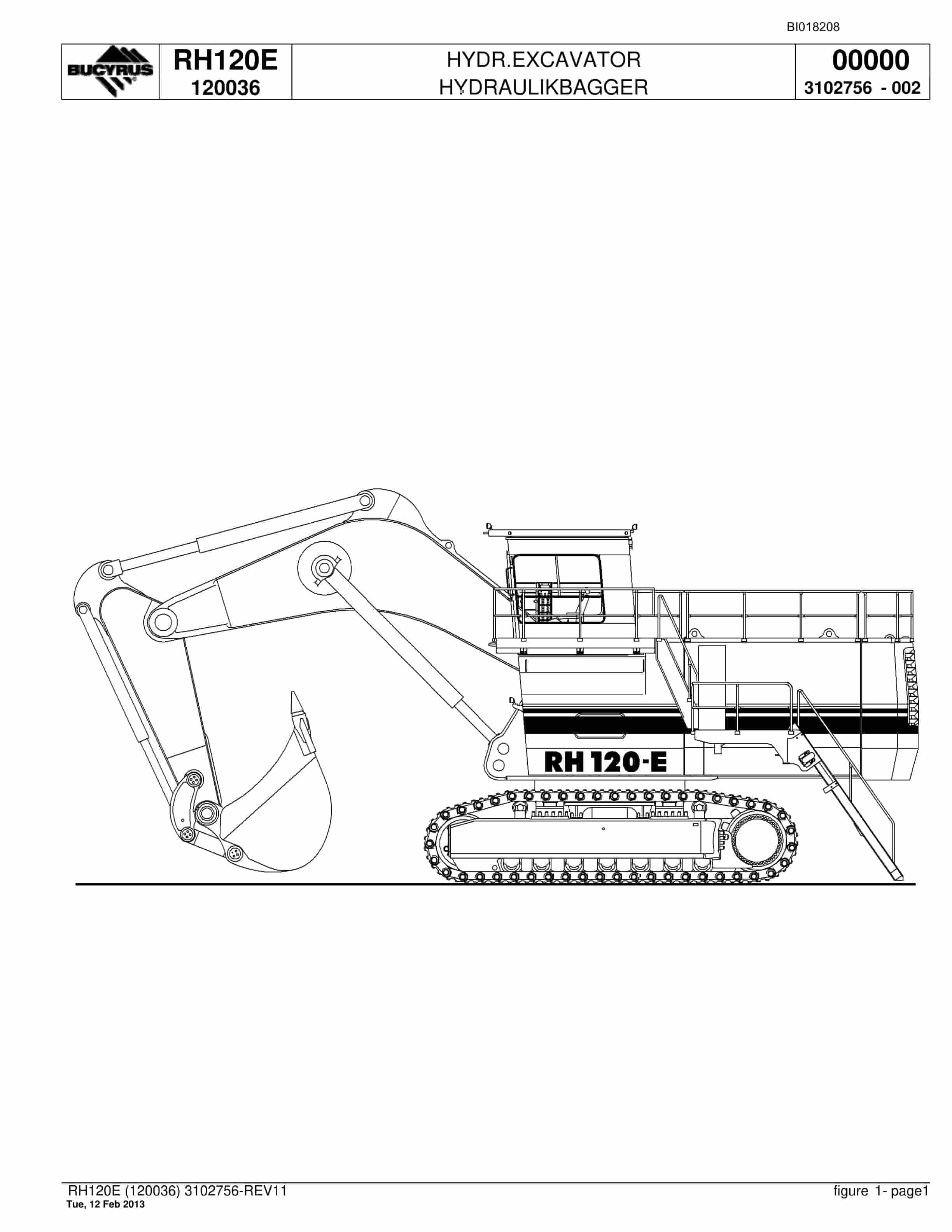 Bucyrus RH120E Hydraulic Excavator Parts Catalog BI018208