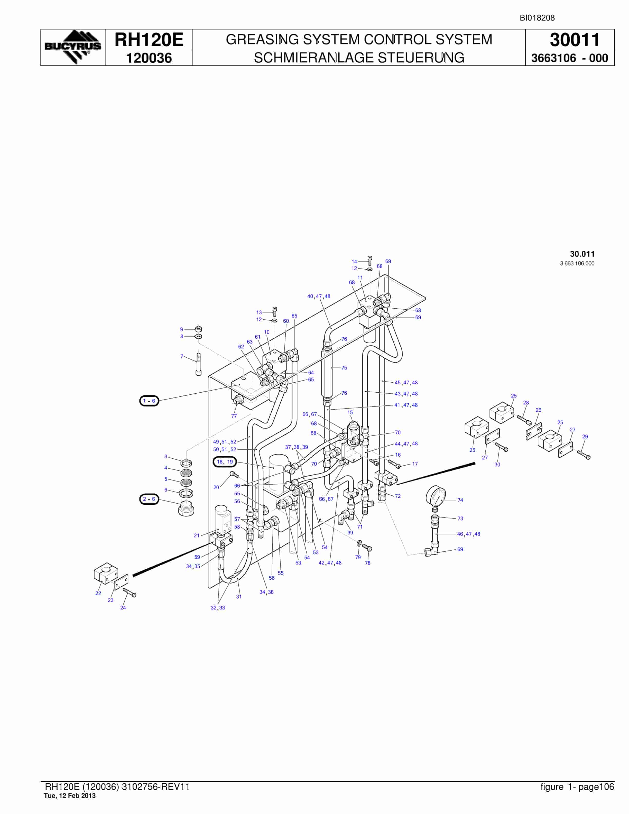 Bucyrus RH120E Hydraulic Excavator Parts Catalog BI018208-4