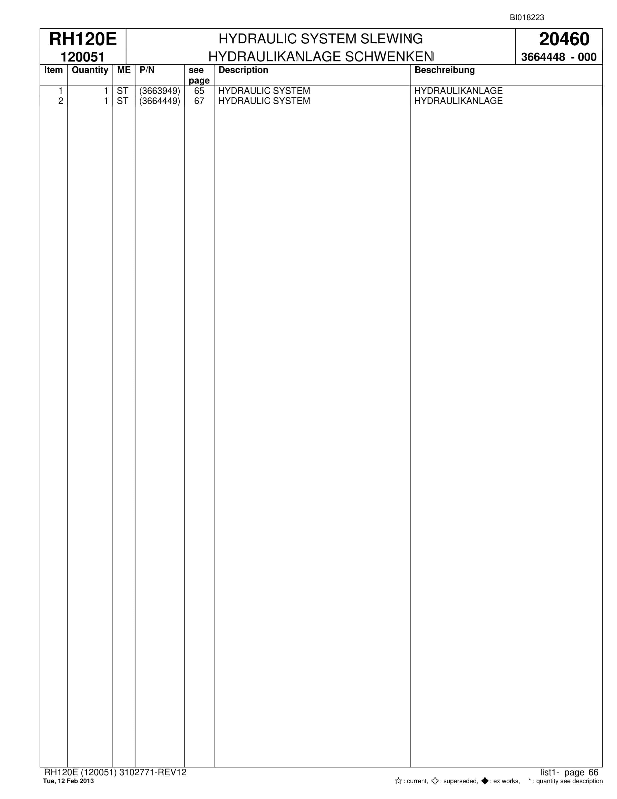 Bucyrus RH120E Hydraulic Excavator Parts Catalog BI018223-2