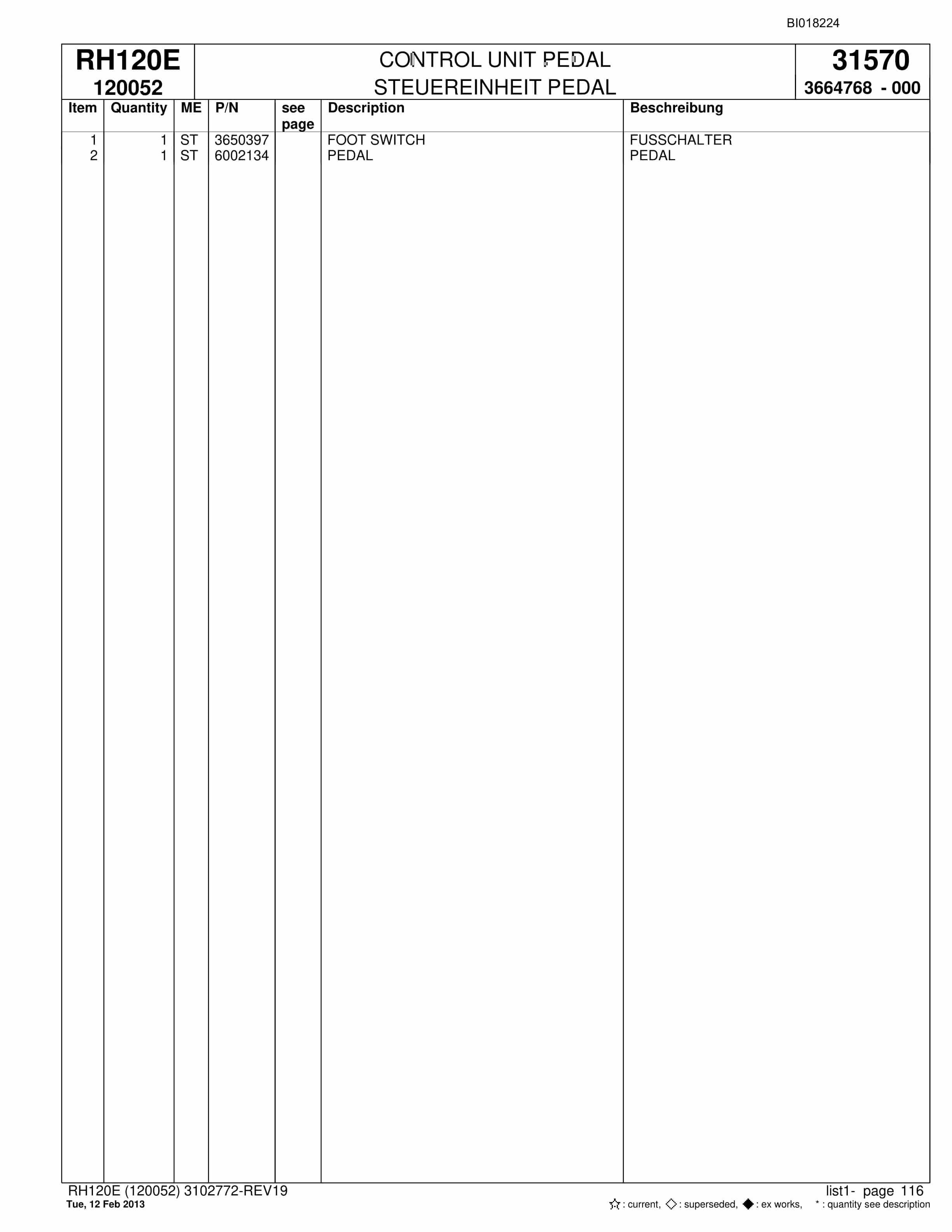 Bucyrus RH120E Hydraulic Excavator Parts Catalog BI018224-5