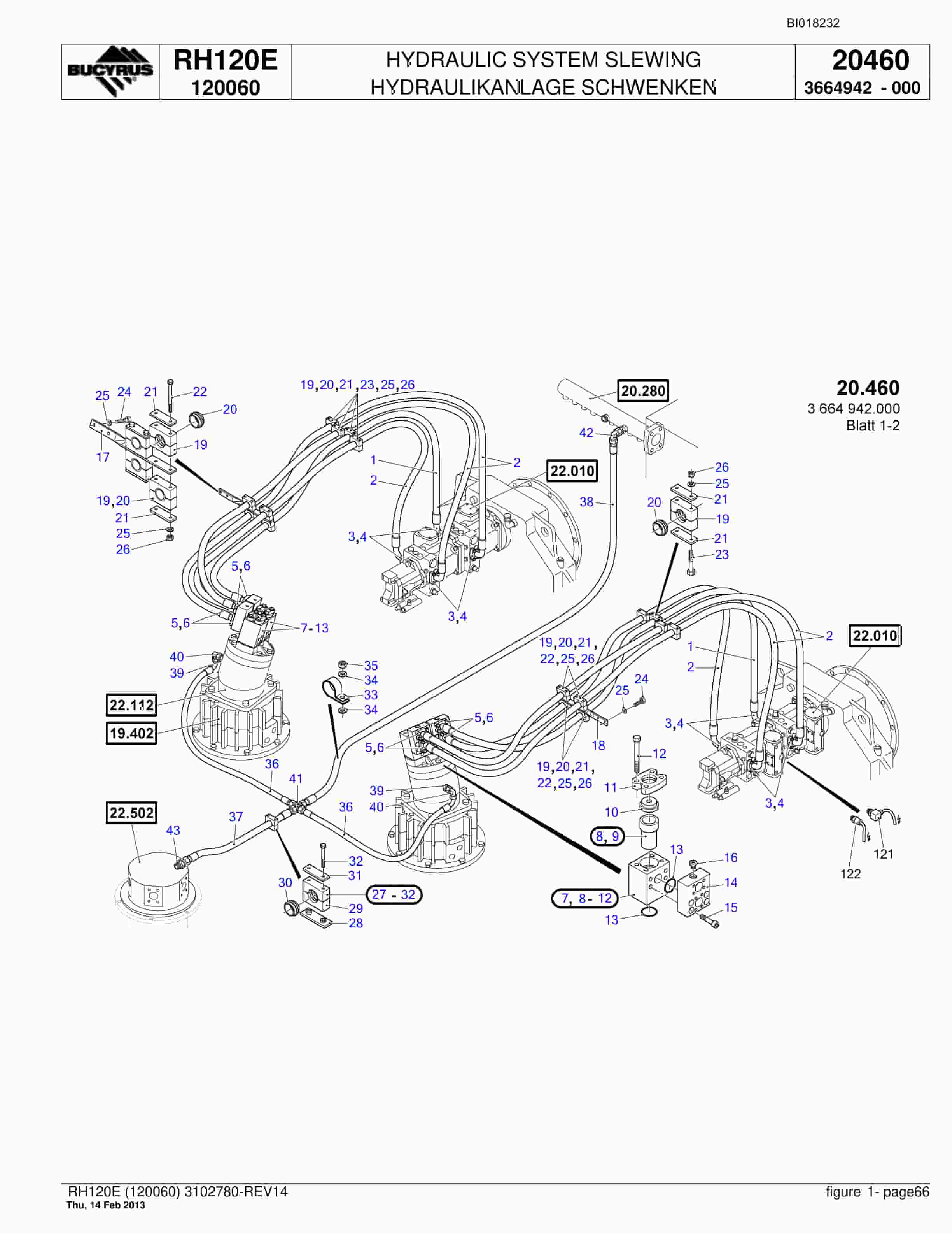 Bucyrus RH120E Hydraulic Excavator Parts Catalog BI018232-2
