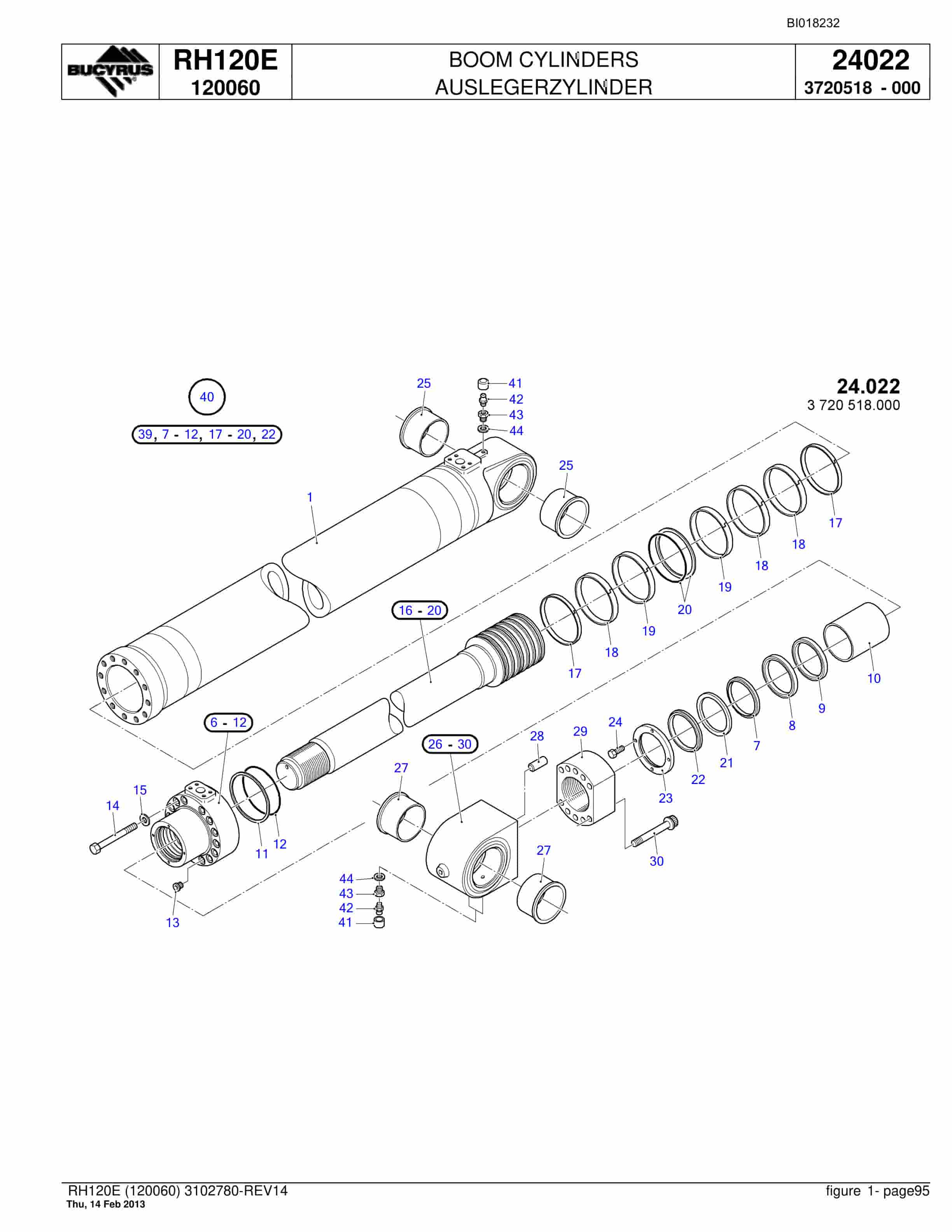 Bucyrus RH120E Hydraulic Excavator Parts Catalog BI018232-3