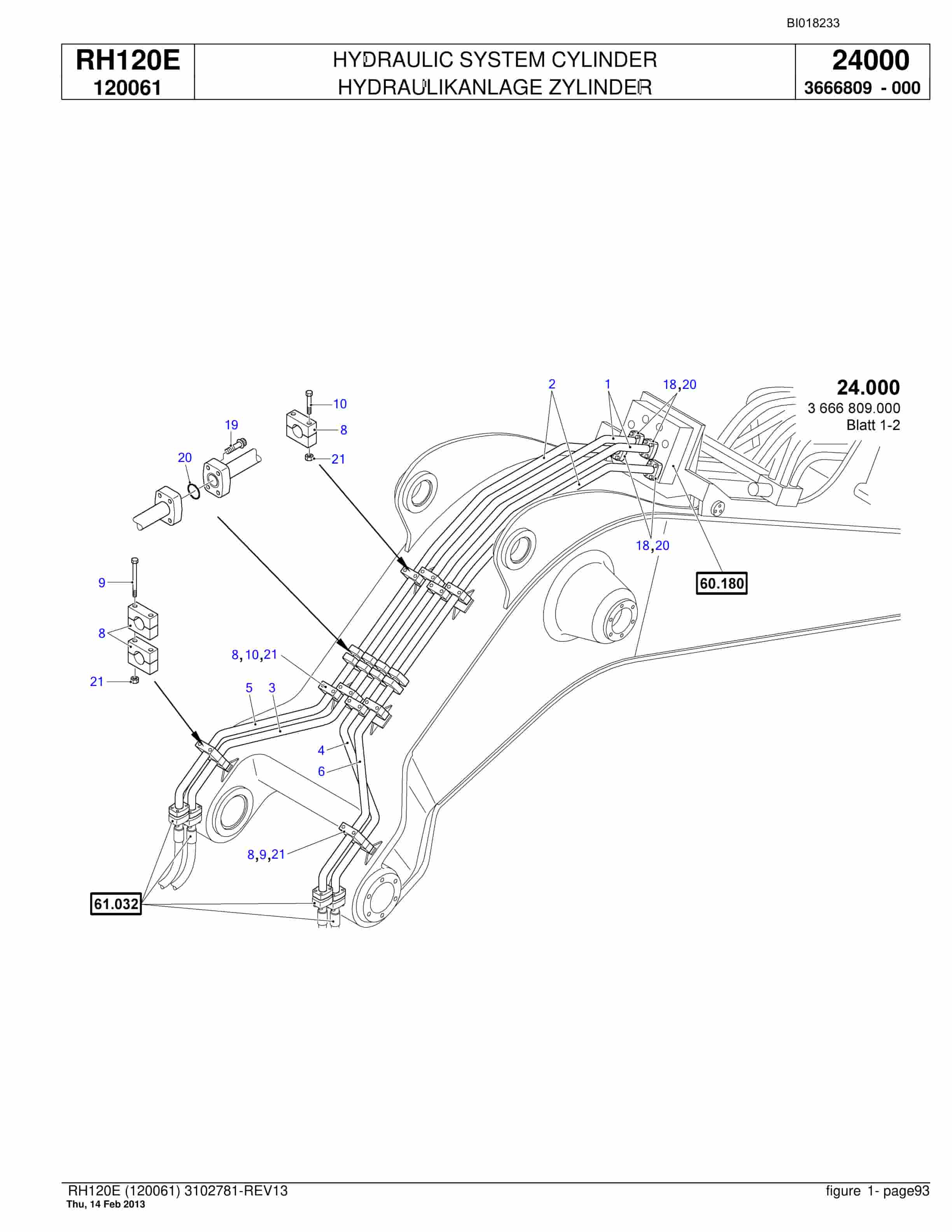 Bucyrus RH120E Hydraulic Excavator Parts Catalog BI018233-3