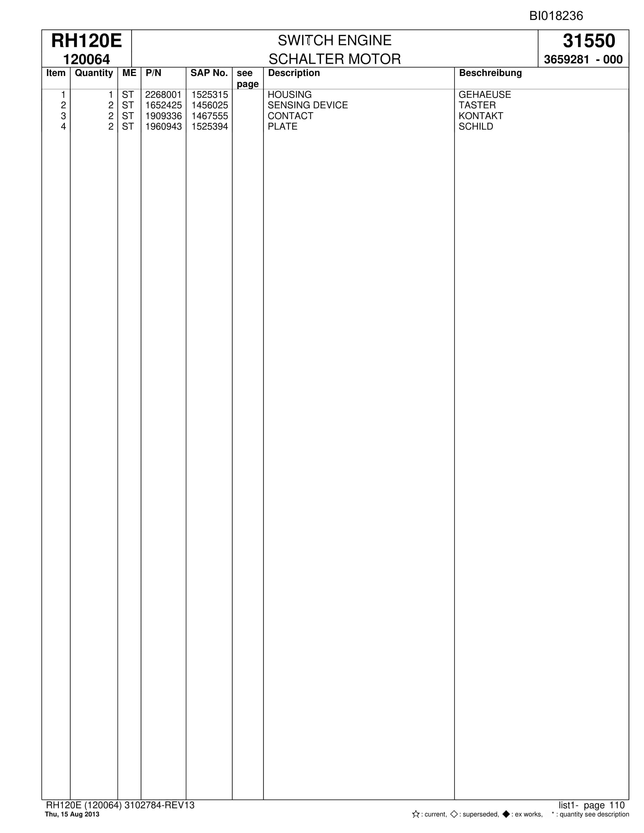 Bucyrus RH120E Hydraulic Excavator Parts Catalog BI018236-5