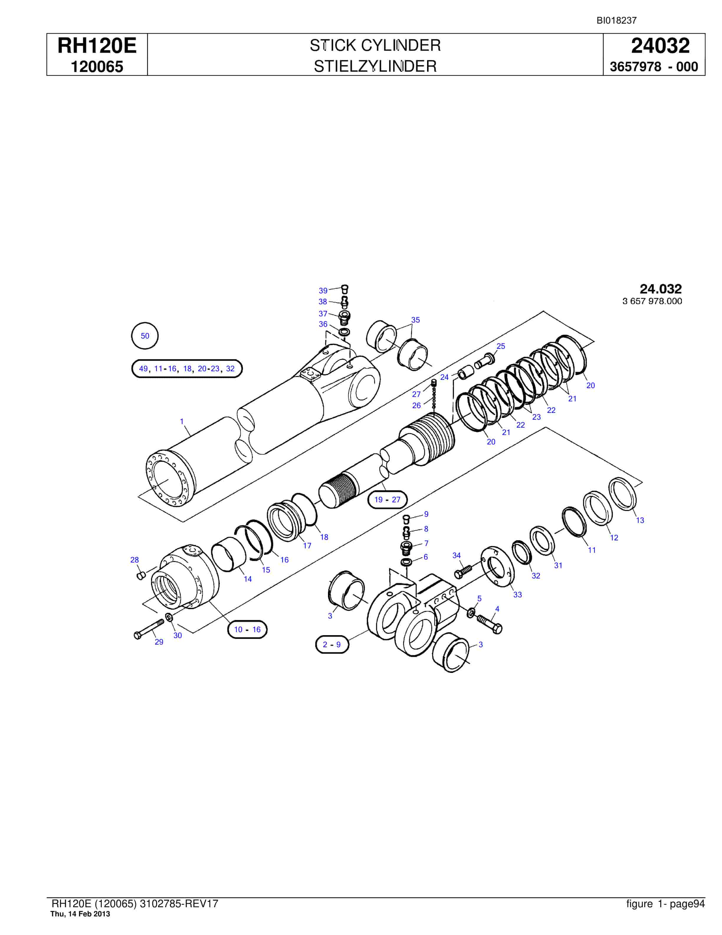 Bucyrus RH120E Hydraulic Excavator Parts Catalog BI018237-3