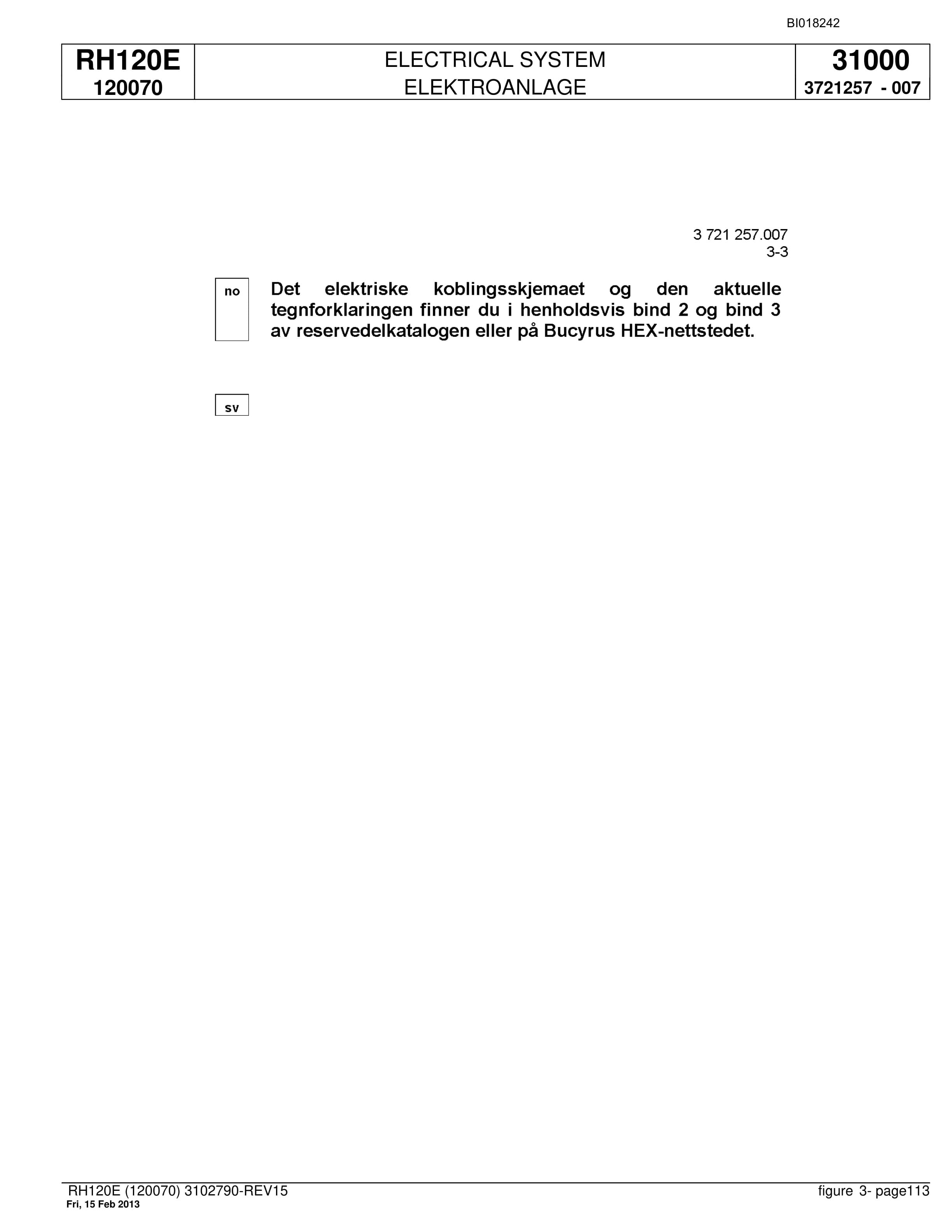 Bucyrus RH120E Hydraulic Excavator Parts Catalog BI018242-5