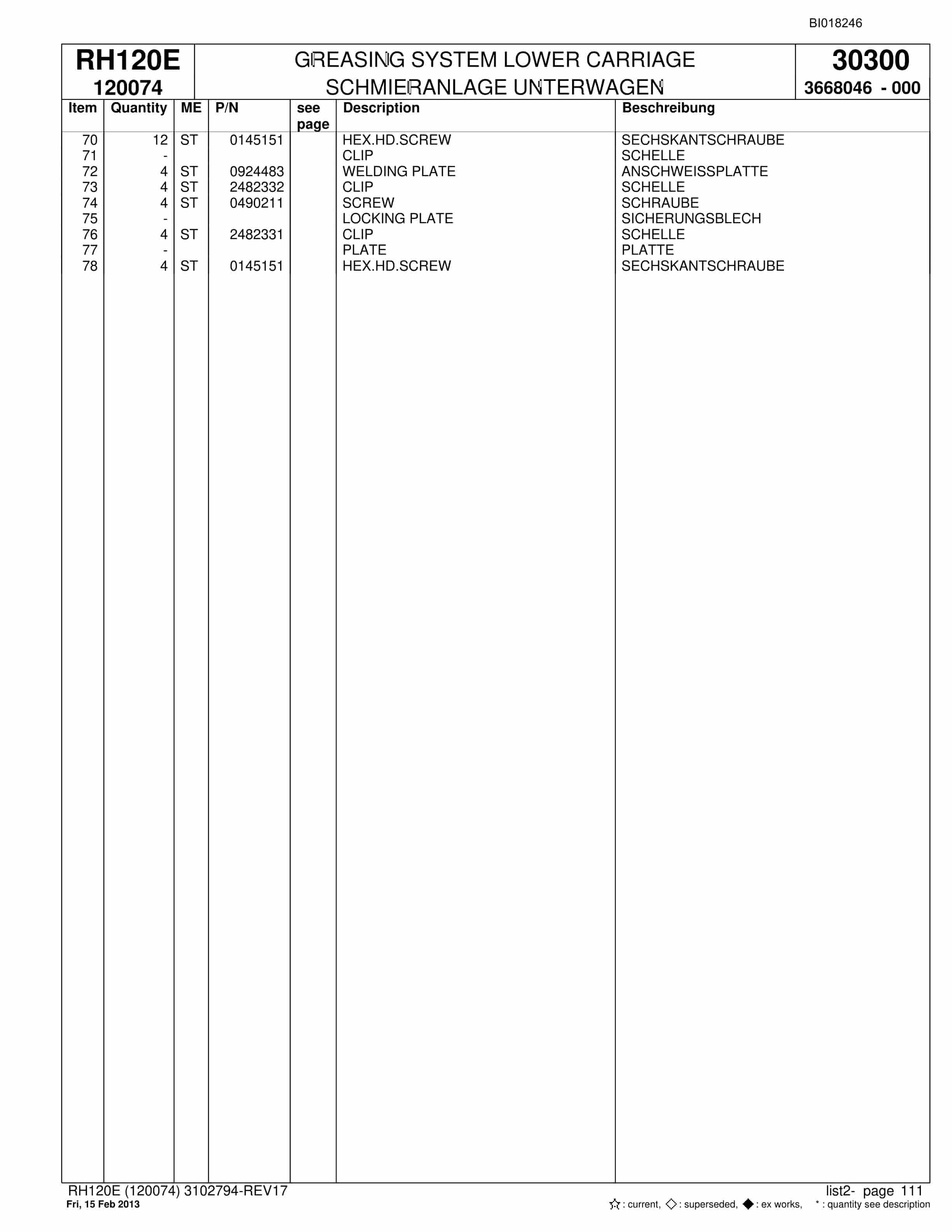 Bucyrus RH120E Hydraulic Excavator Parts Catalog BI018246-5