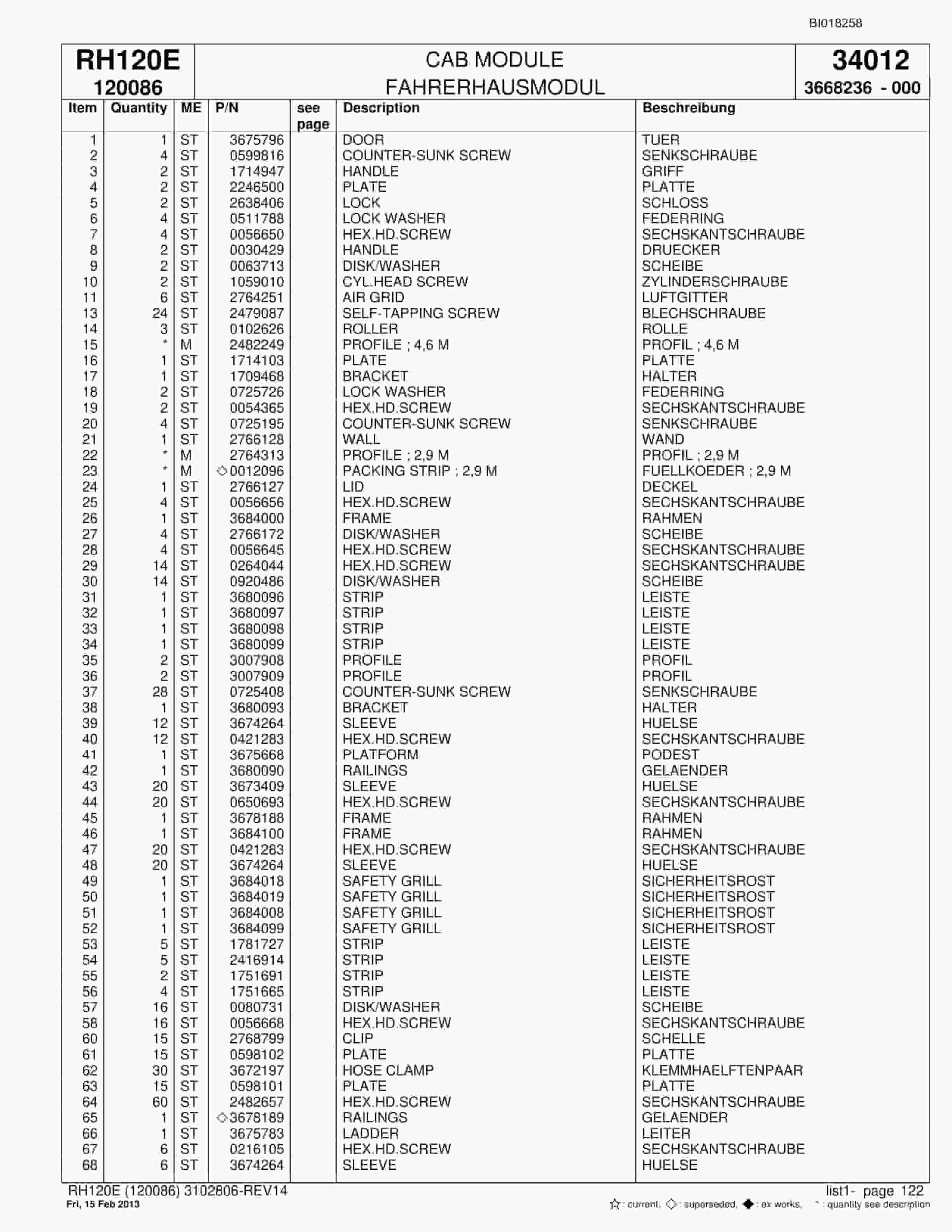Bucyrus RH120E Hydraulic Excavator Parts Catalog BI018258-5