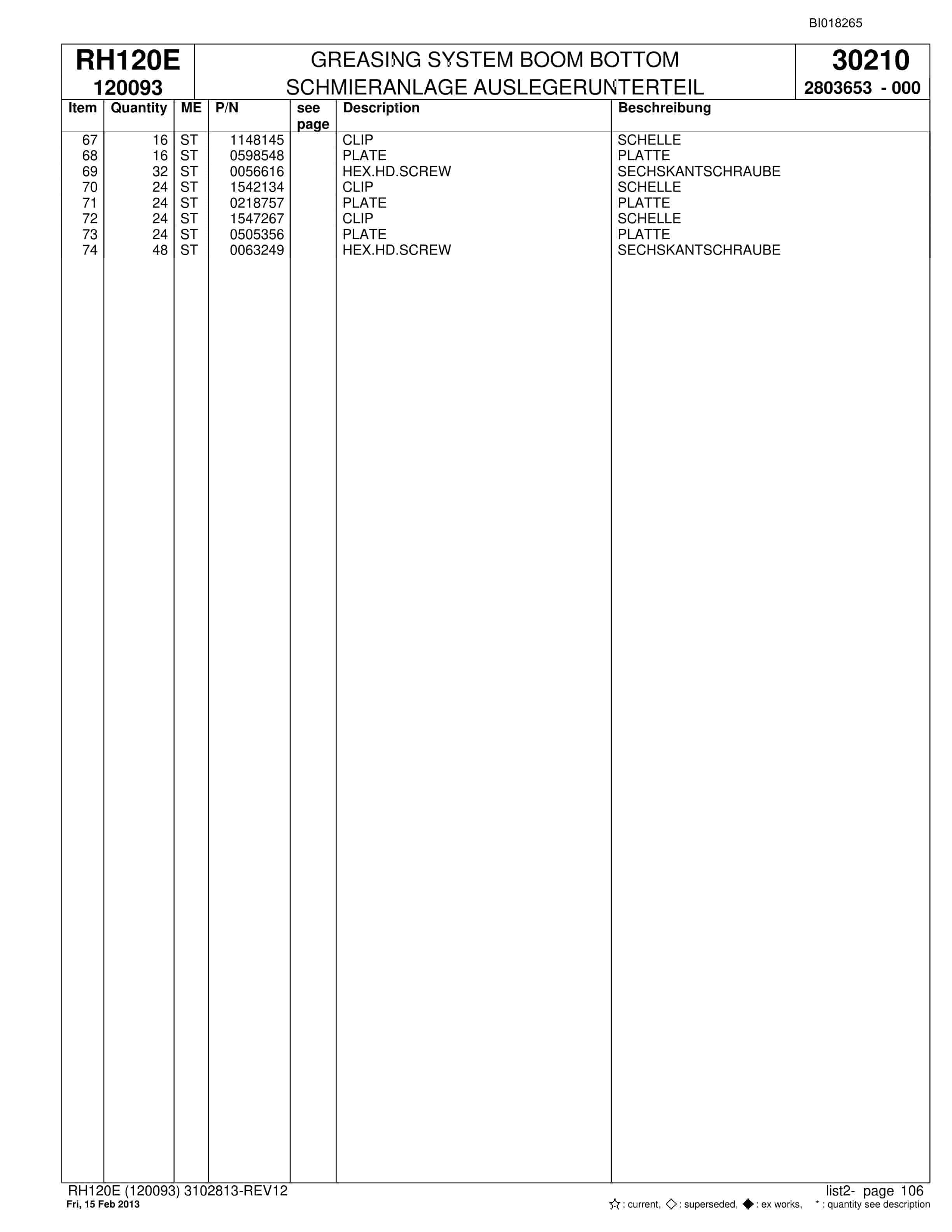 Bucyrus RH120E Hydraulic Excavator Parts Catalog BI018265-4