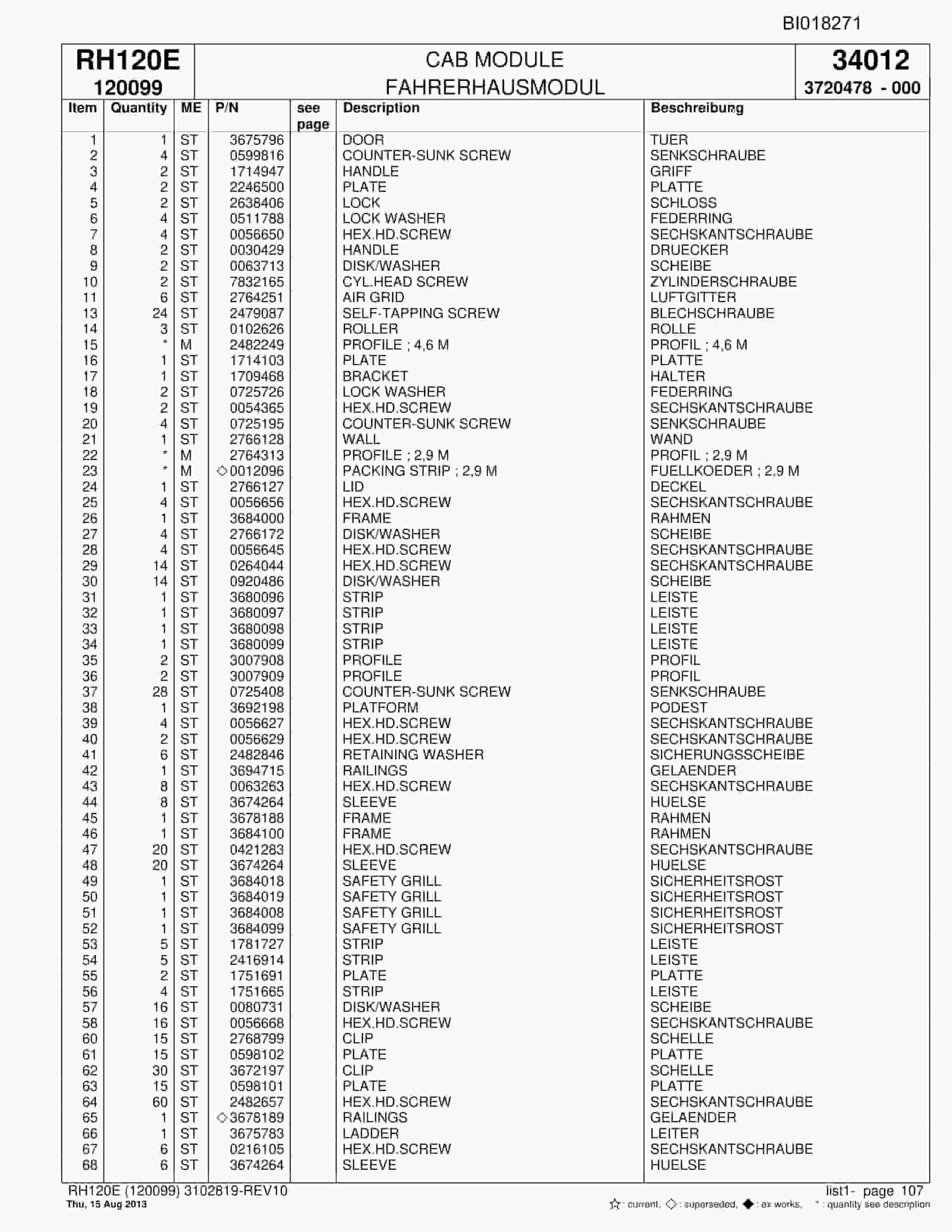 Bucyrus RH120E Hydraulic Excavator Parts Catalog BI018271-5