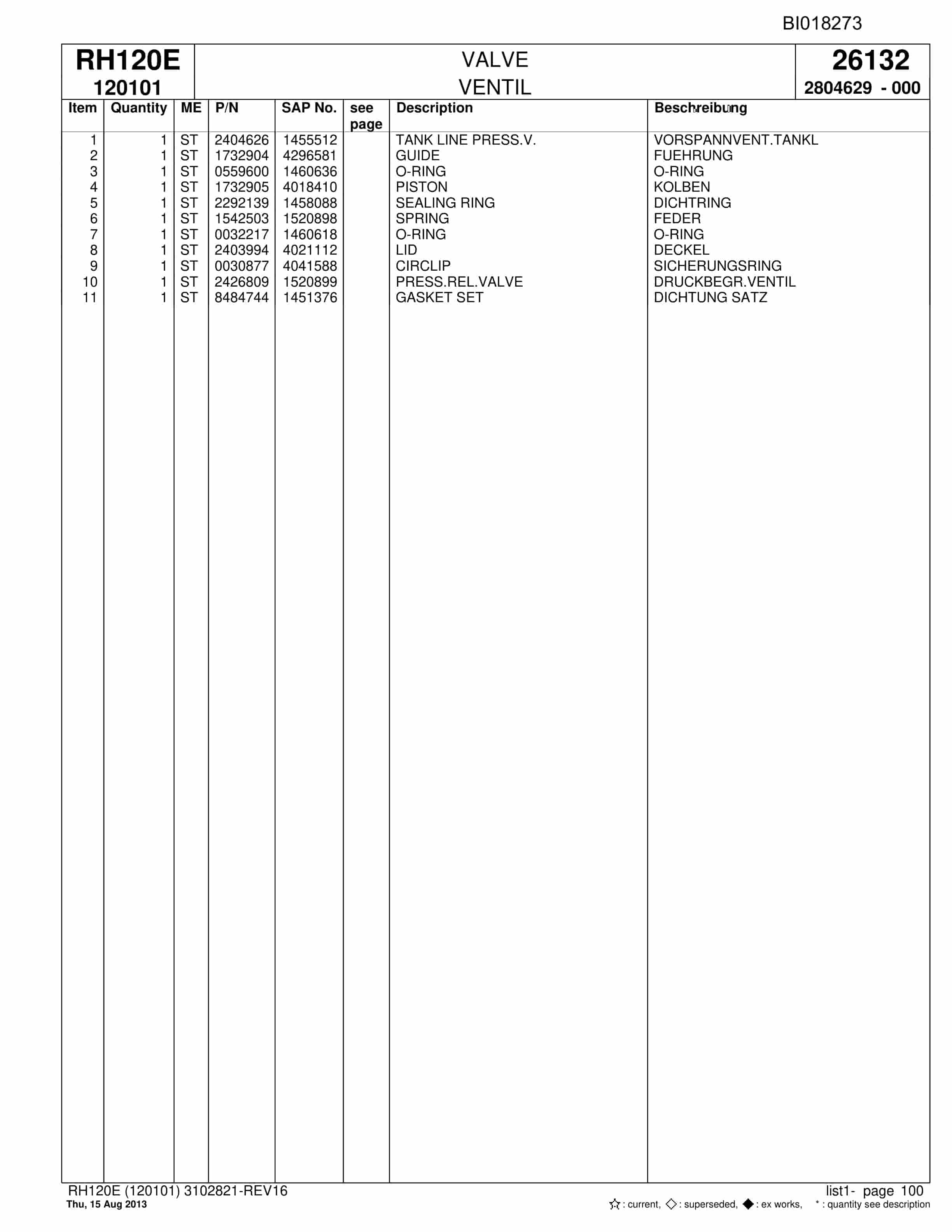 Bucyrus RH120E Hydraulic Excavator Parts Catalog BI018273-3