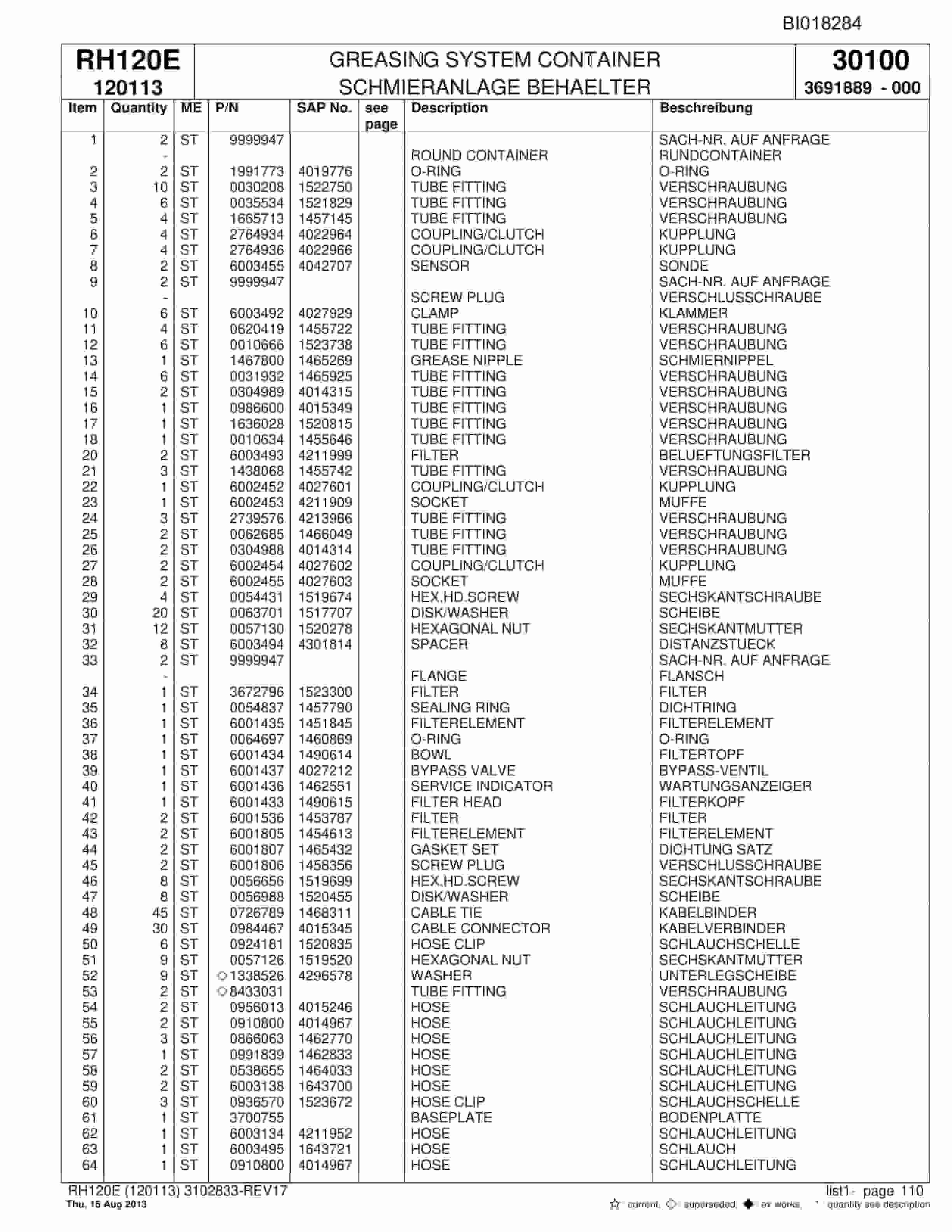 Bucyrus RH120E Hydraulic Excavator Parts Catalog BI018284-4