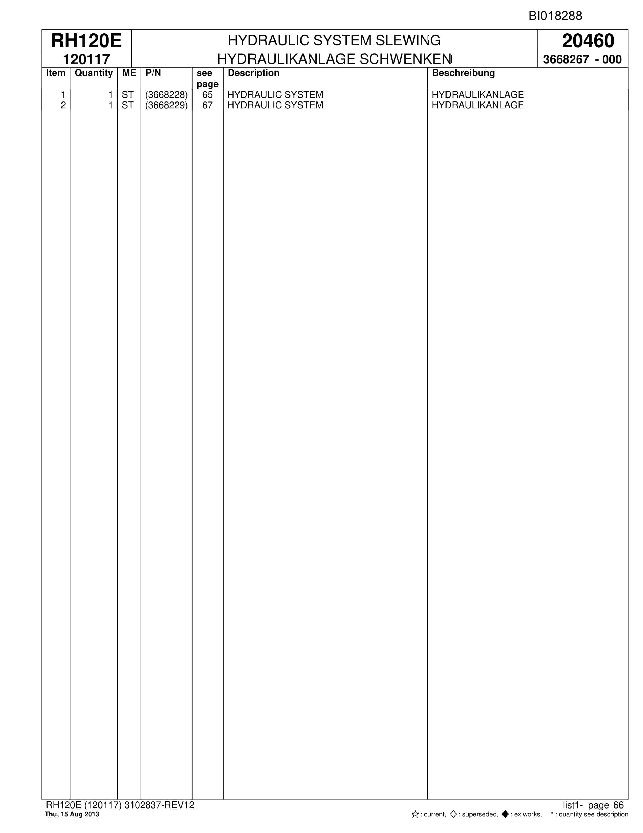 Bucyrus RH120E Hydraulic Excavator Parts Catalog BI018288-2