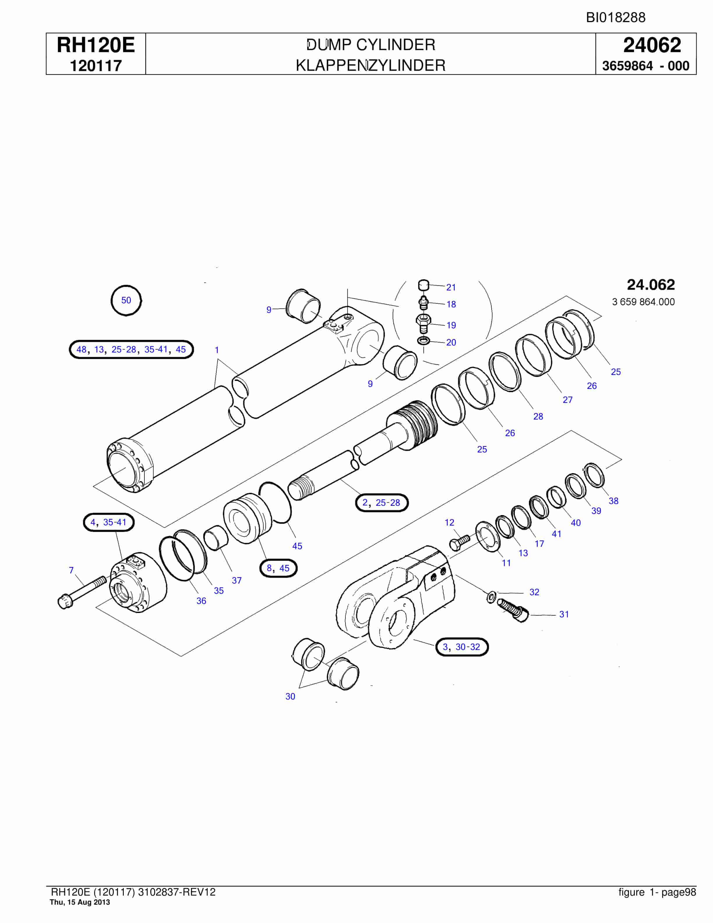 Bucyrus RH120E Hydraulic Excavator Parts Catalog BI018288-3