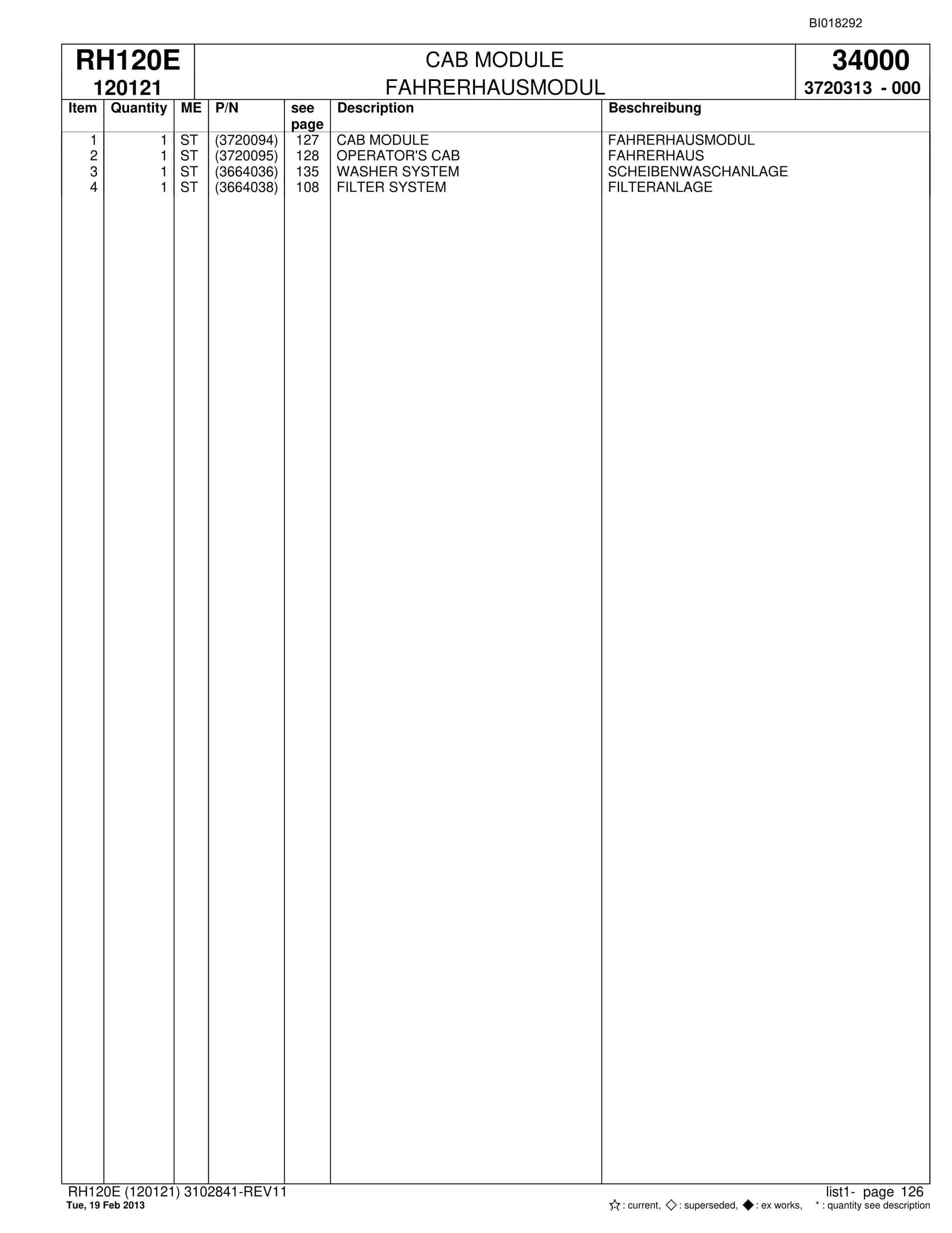 Bucyrus RH120E Hydraulic Excavator Parts Catalog BI018292-5