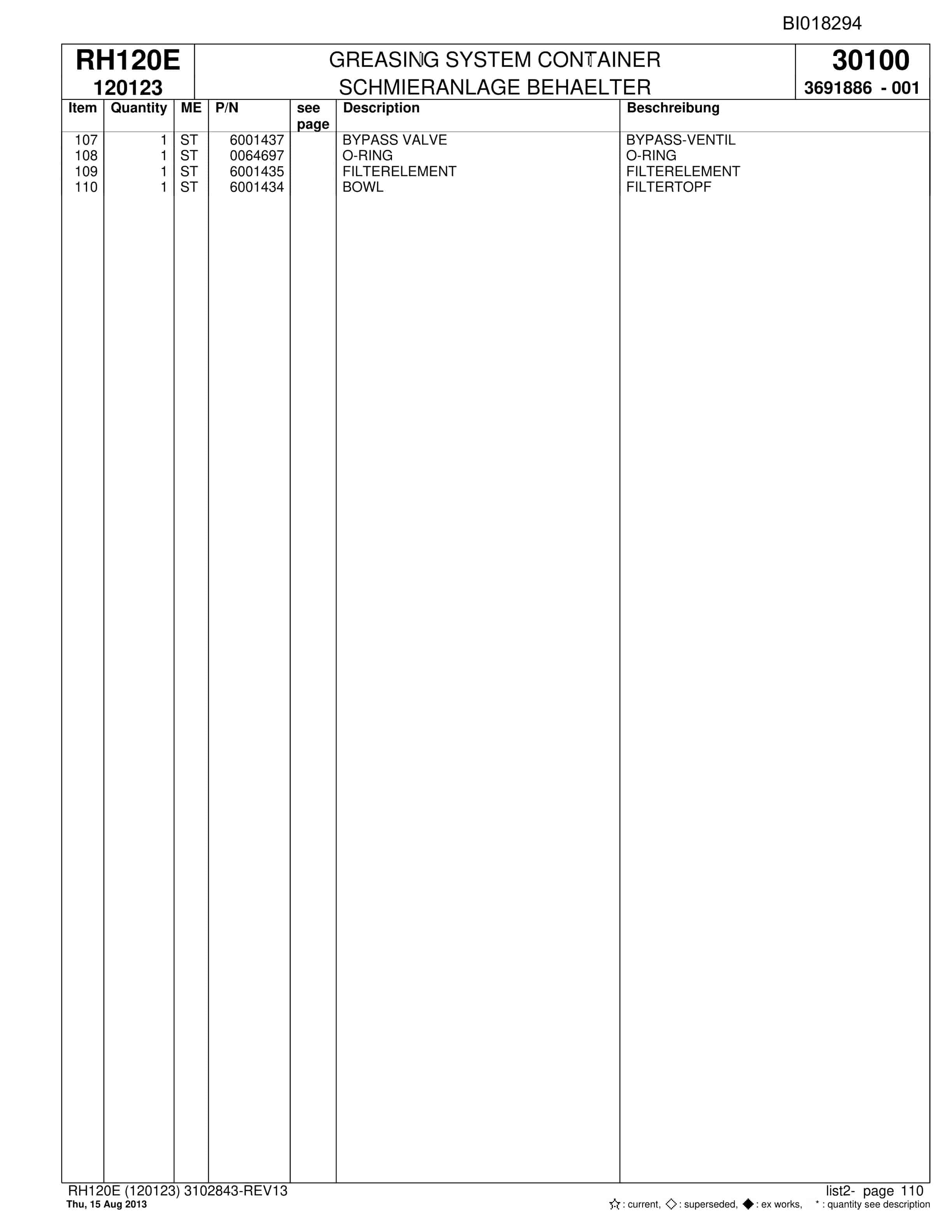 Bucyrus RH120E Hydraulic Excavator Parts Catalog BI018294-4