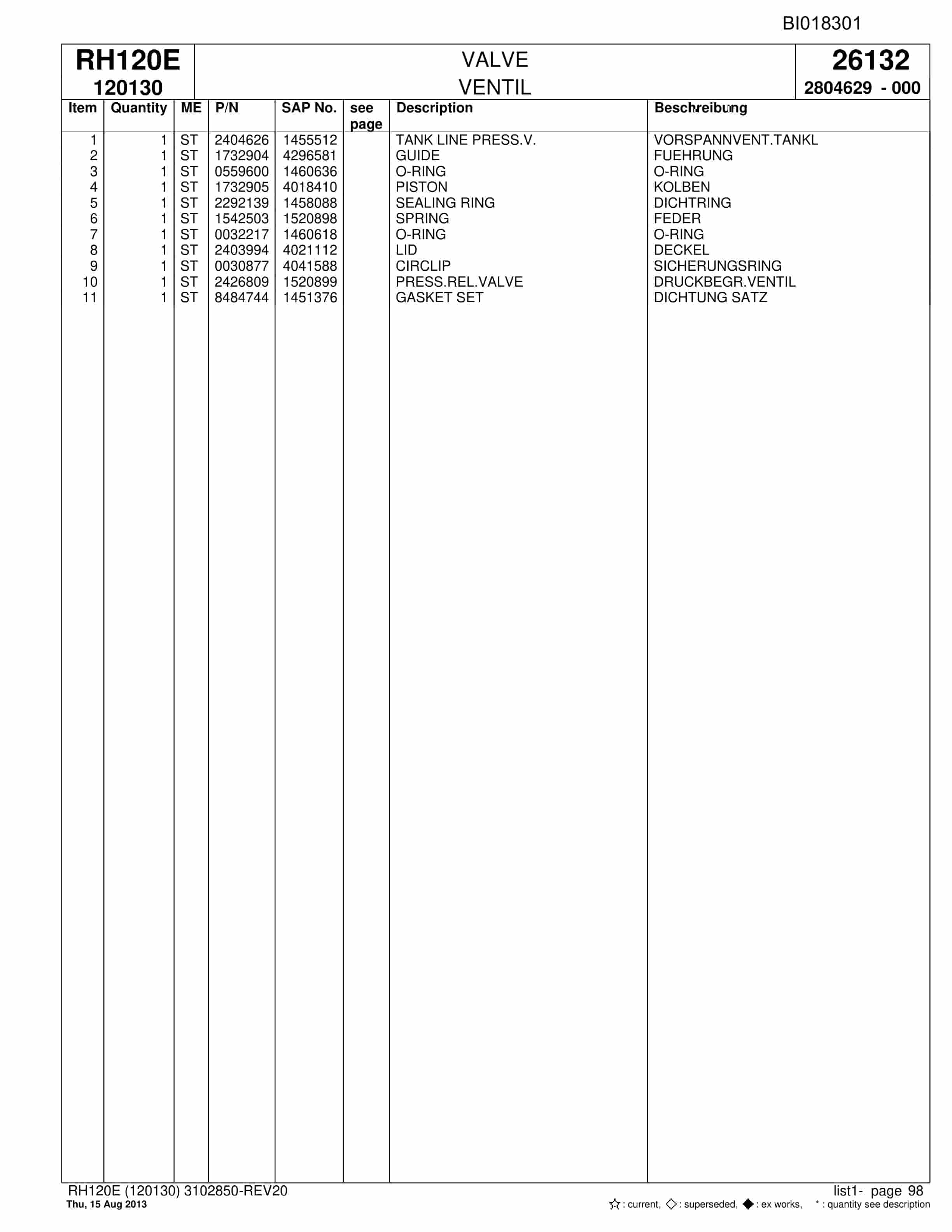 Bucyrus RH120E Hydraulic Excavator Parts Catalog BI018301-3