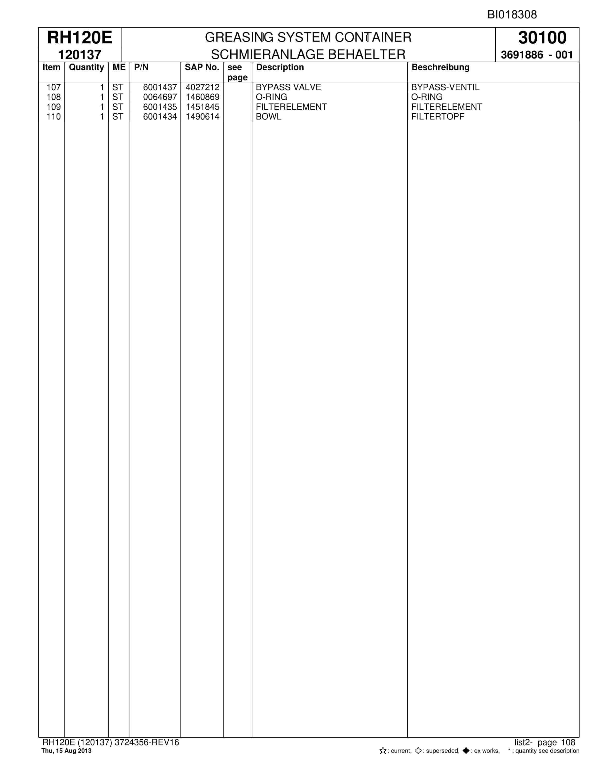 Bucyrus RH120E Hydraulic Excavator Parts Catalog BI018308-4