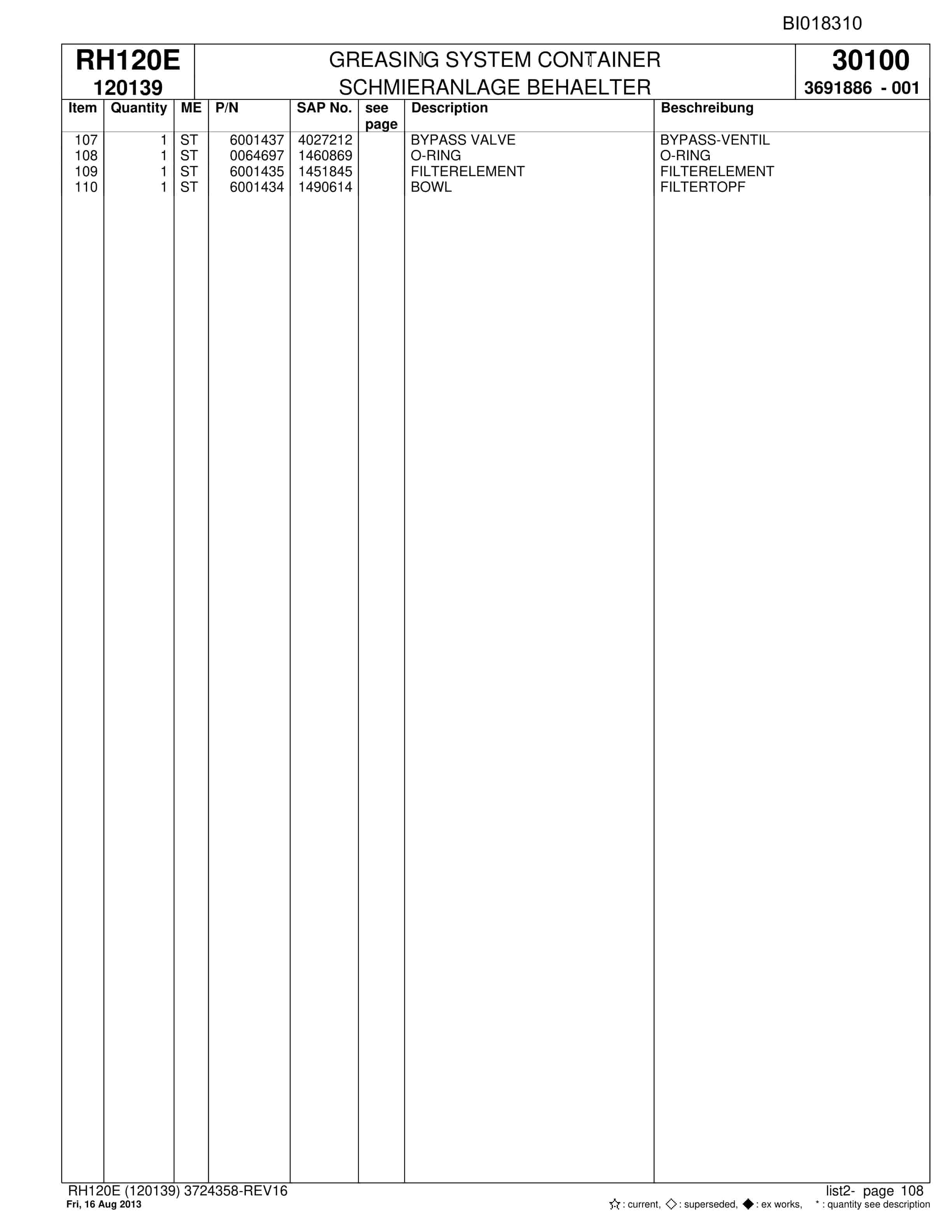 Bucyrus RH120E Hydraulic Excavator Parts Catalog BI018310-4