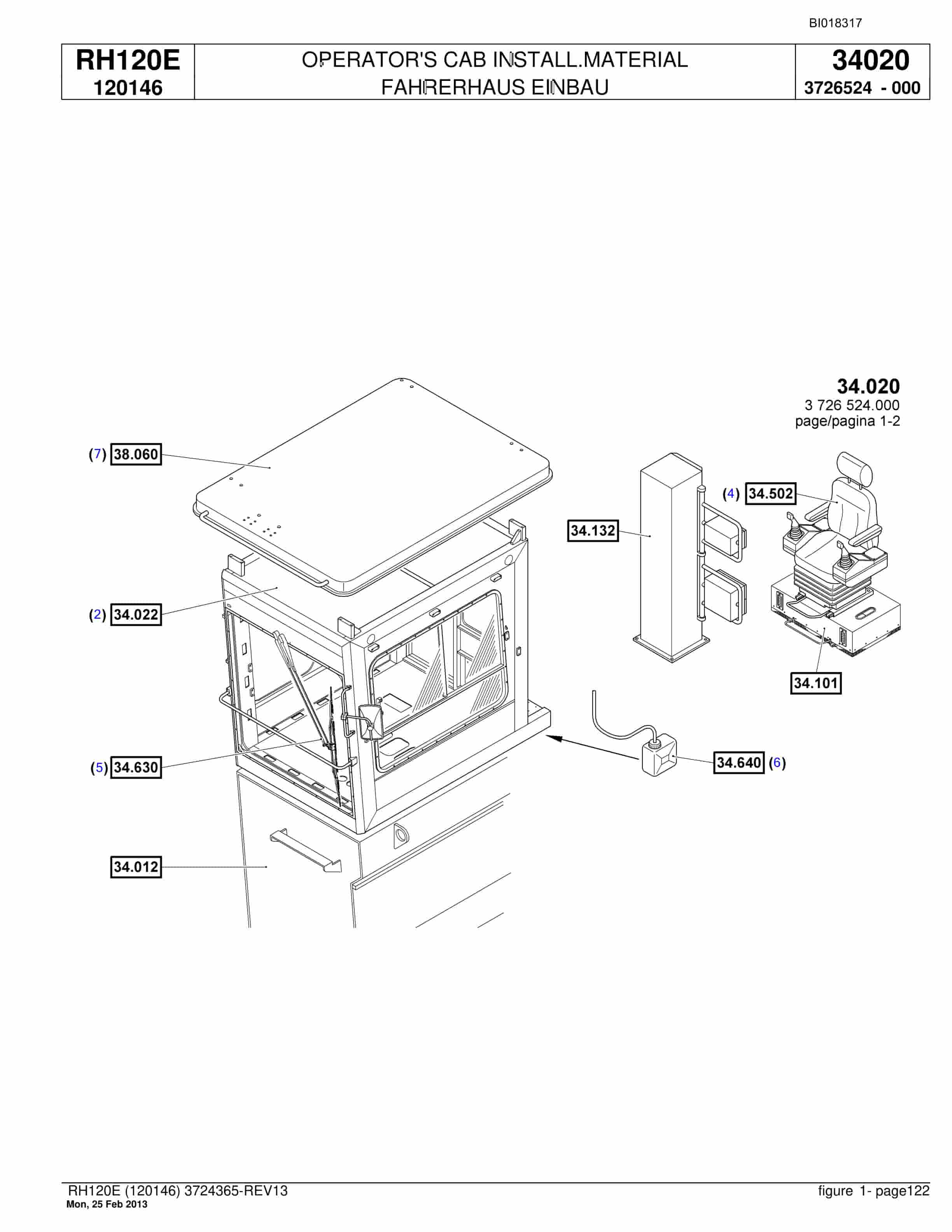 Bucyrus RH120E Hydraulic Excavator Parts Catalog BI018317-5