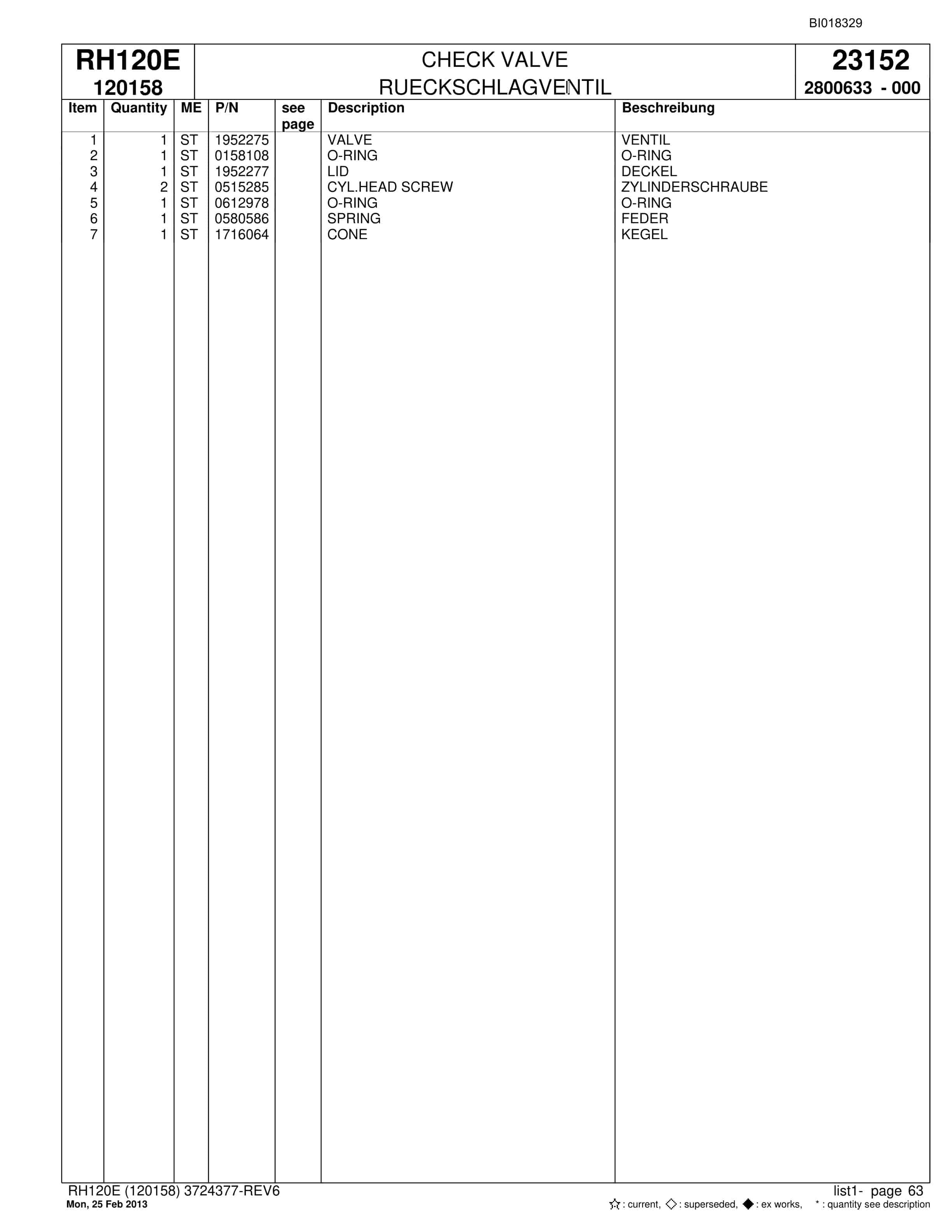 Bucyrus RH120E Hydraulic Excavator Parts Catalog BI018329-2