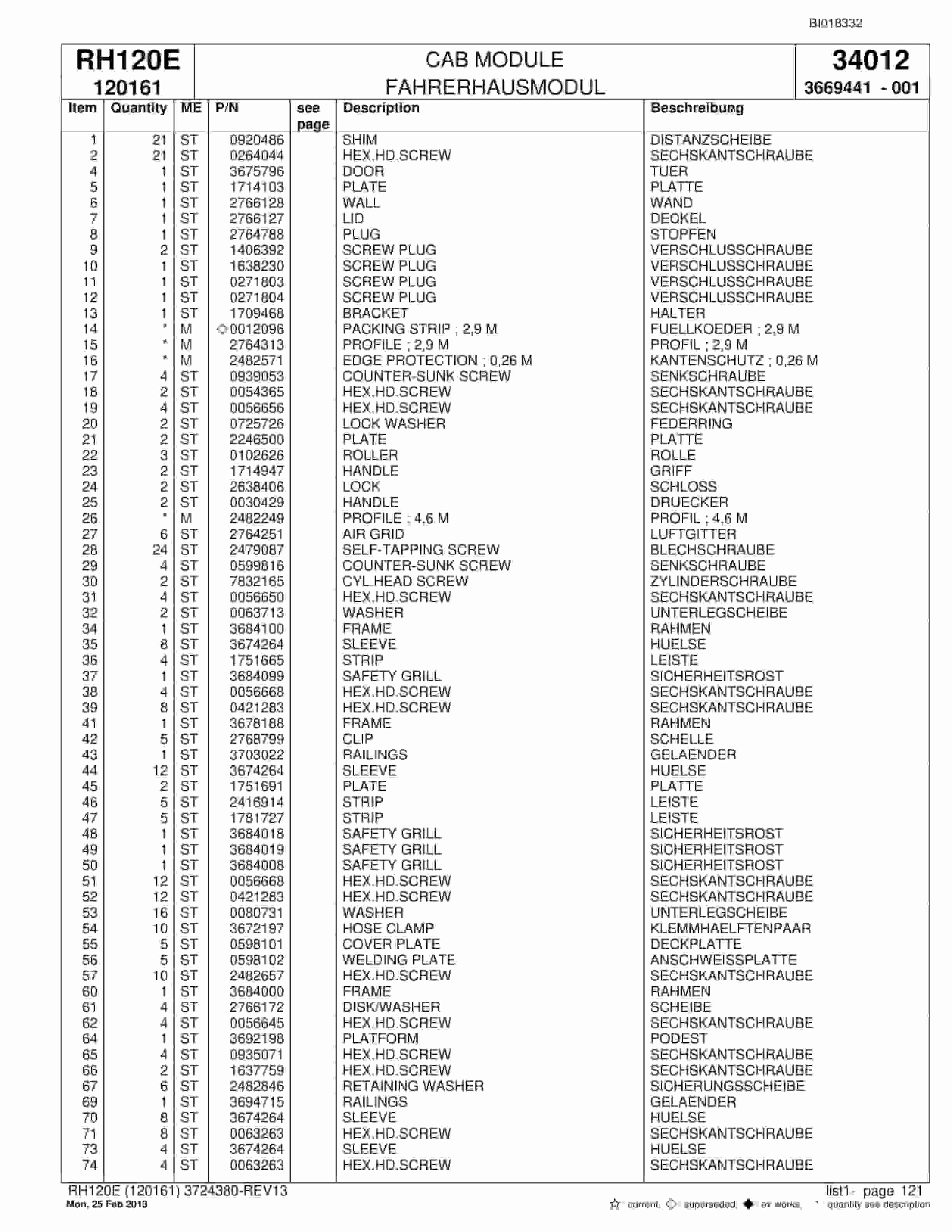 Bucyrus RH120E Hydraulic Excavator Parts Catalog BI018332-5