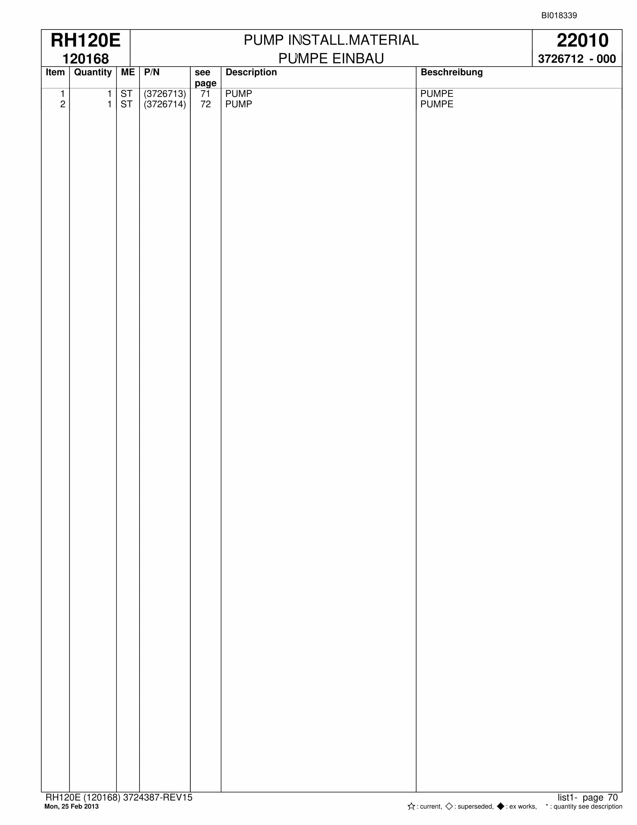 Bucyrus RH120E Hydraulic Excavator Parts Catalog BI018339-2