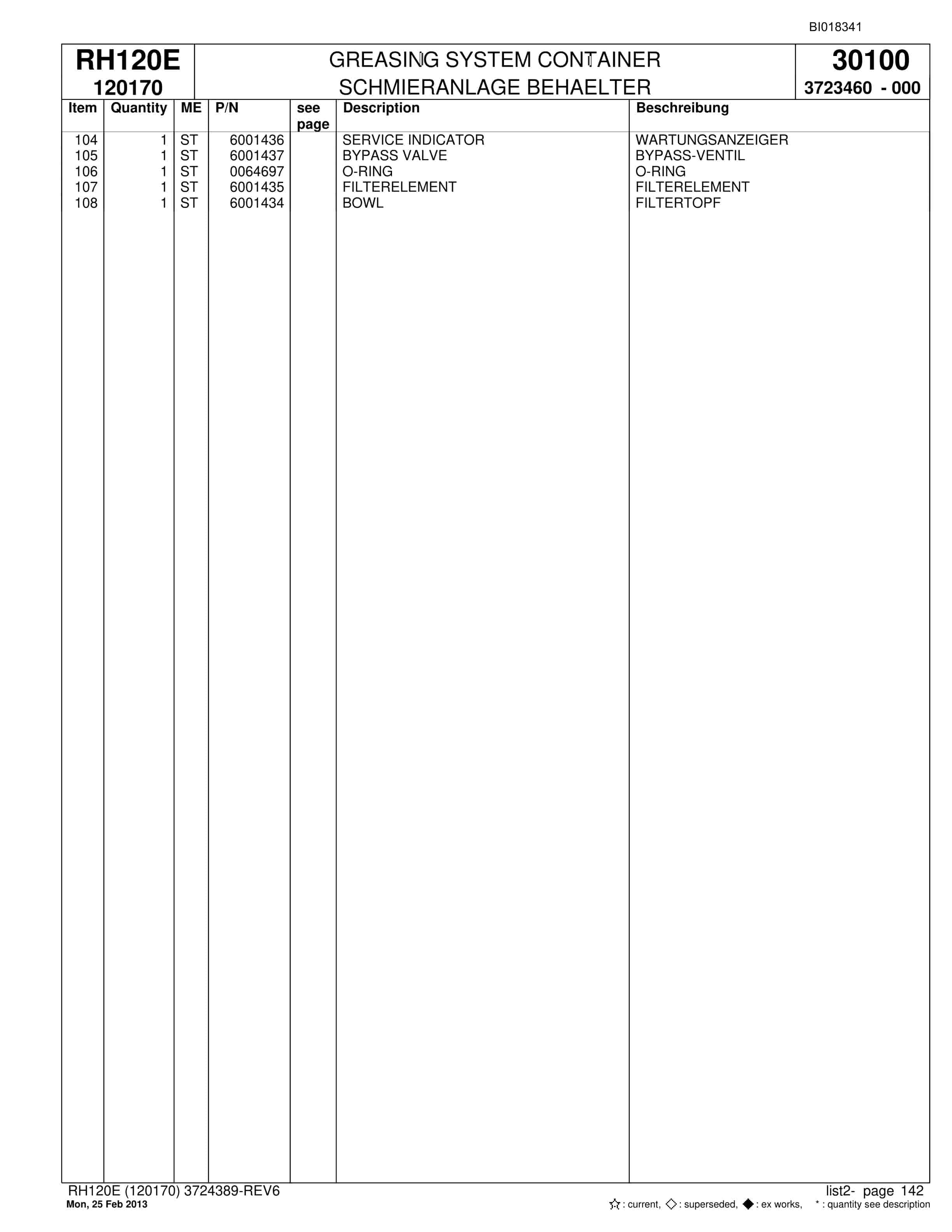 Bucyrus RH120E Hydraulic Excavator Parts Catalog BI018341-4